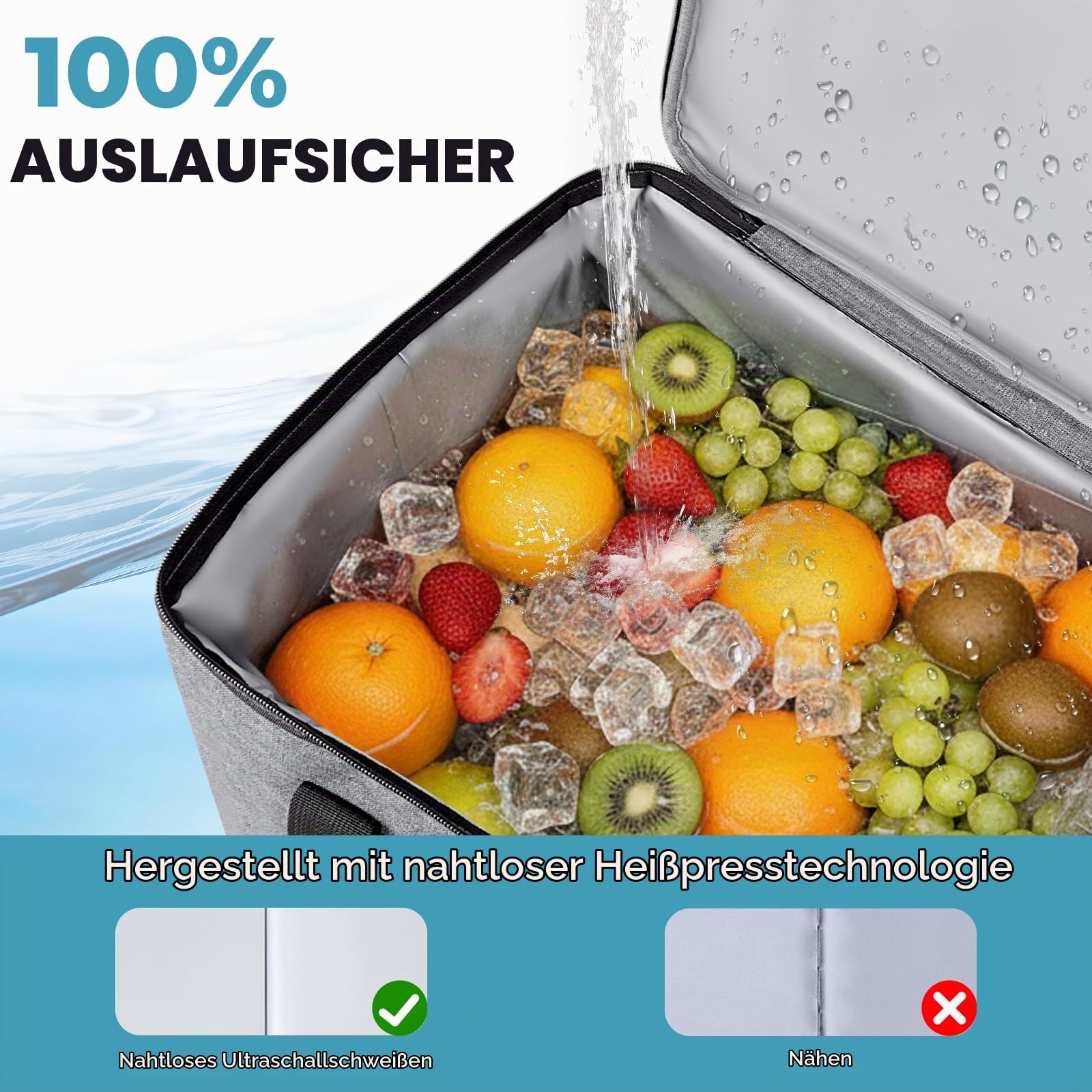 INSMEER Kühltasche Groß 50 l, Kühltaschen Faltbar für 80 Dosen, Faltbare/Auslaufsicher mit Öffner, Picknicktasche/Kühlbox Gross für Camping, Strand, Picknick, Familienausflüge für 4 Personen