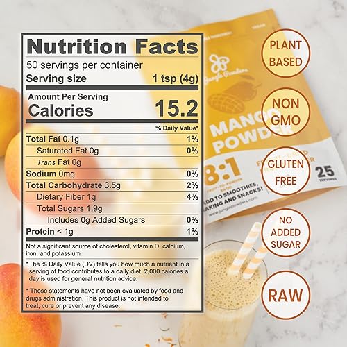 Miniatura 6 de Jungle Powders Polvo de mango liofilizado de 7 onzas, extracto de mango afrutado para hornear sin azúcar añadido jugo de mango seco sin aditivos
