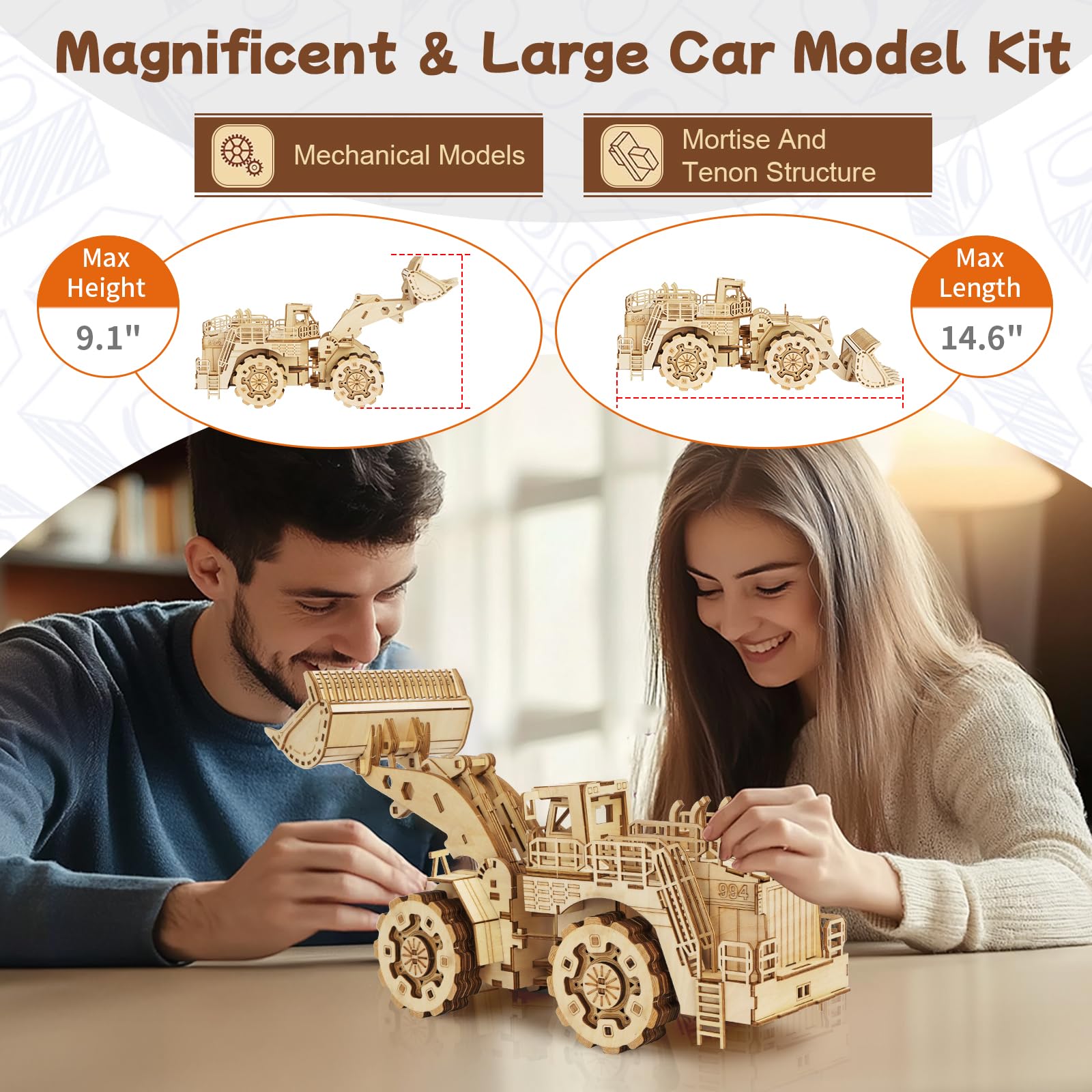 3D drewniane puzzle dla dorosłych, Drewniany mechaniczny model wózka widłowego, Drewniany DIY wózek widłowy DIY świąteczne prezenty urodzinowe, 312 elementów