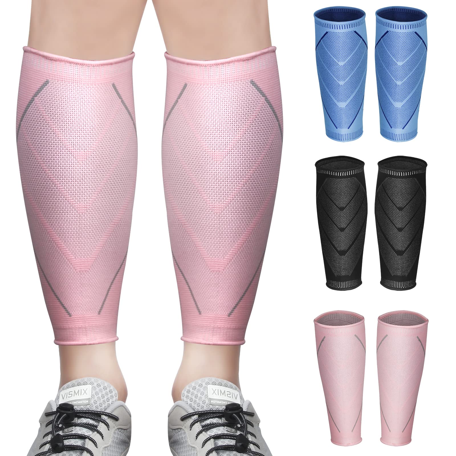 Calf Compression Sleeves for Women & Men 2 Pack Elastic Calf Support Footless Socks Ventilation Calf Brace for Pain Relief Sports Recovery