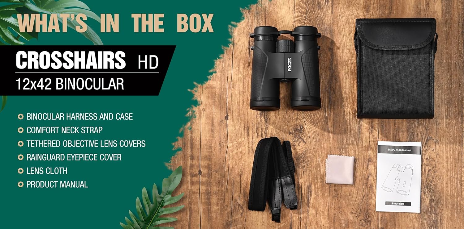 12x42 HD Binoculars for Adults High Powered, Super Bright BAK4 Prism arge View Binoculars with Clear Low Light Vision - Lightweight Waterproof Binocular for Bird Watching, Travel, Cruise, Hunting