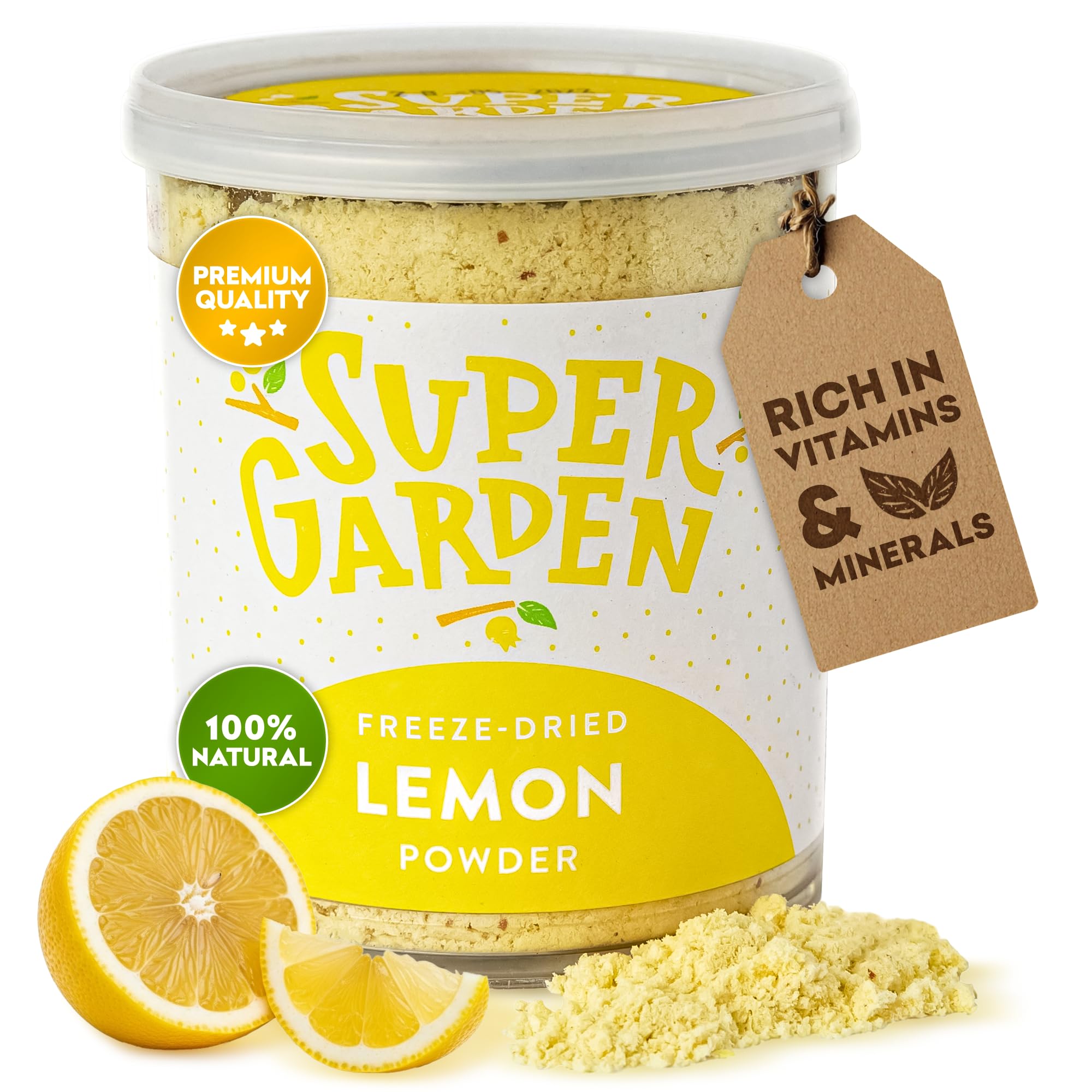 Super Garden Dried Lemon Powder - Natural Freeze Dried Fruit with Zesty Citrus Flavour - Versatile Cooking & Baking Ingredient for Smoothies, Desserts & Drinks - 80g