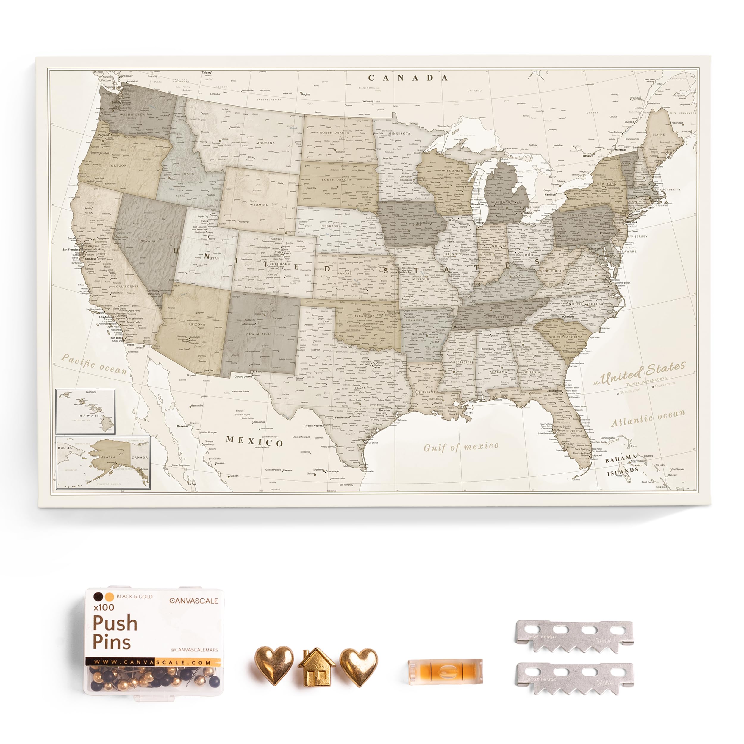 USA Map Canvas Wall Art with Cork Pin Board – Decorative Push Pin Travel Map for Home, Office, Living Room, Bedroom (120x80cm - Pattern 08)