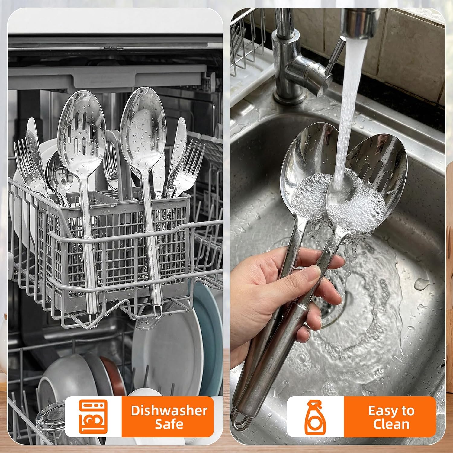 Stainless Steel Serving Spoon,Solid Slotted Spoon,Cooking Spoons Set, Kitchen Utensils Set For Mixing, Serving, Stiring Large Spoons