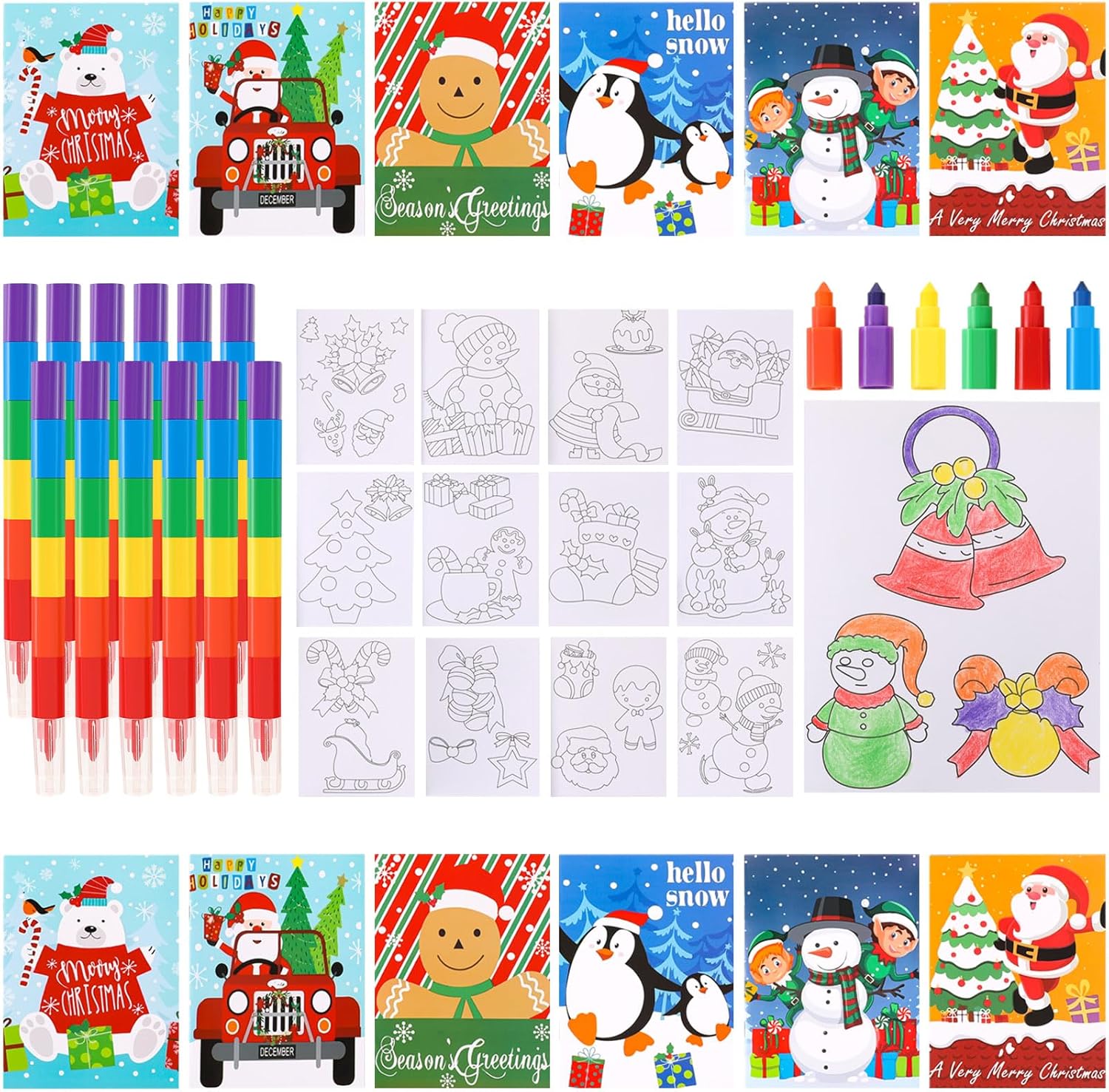 Cholemy 48 Pack Christmas Coloring Books with Crayons Christmas Gifts Xmas DIY Bulk Mini Coloring Books Holiday Activity Stocking Goodie Bag Stuffers (Classic Style)