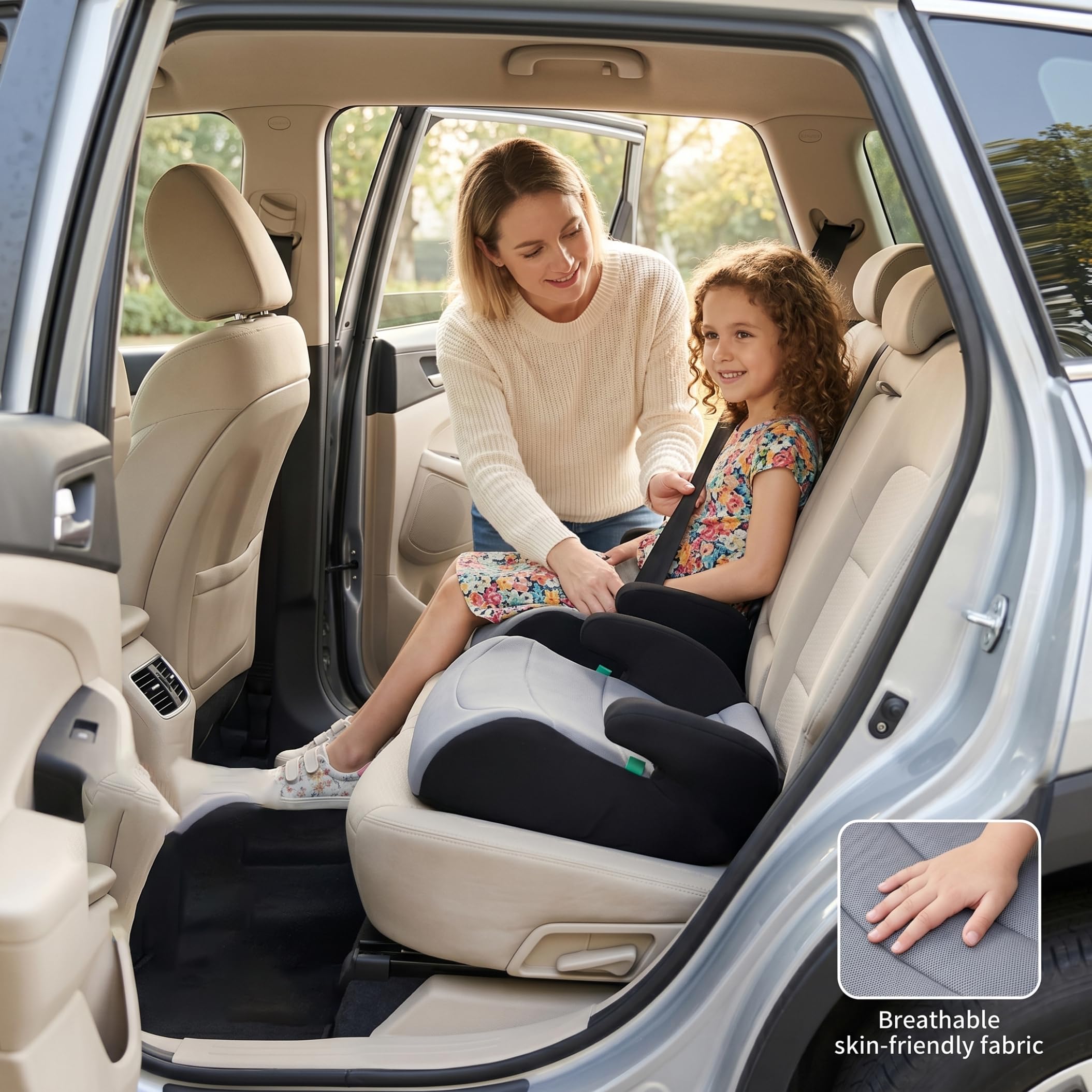 Seggiolino auto rialzato ergonomico grigio 15x14x7 pollici per bambini dai 4 ai 7 anni