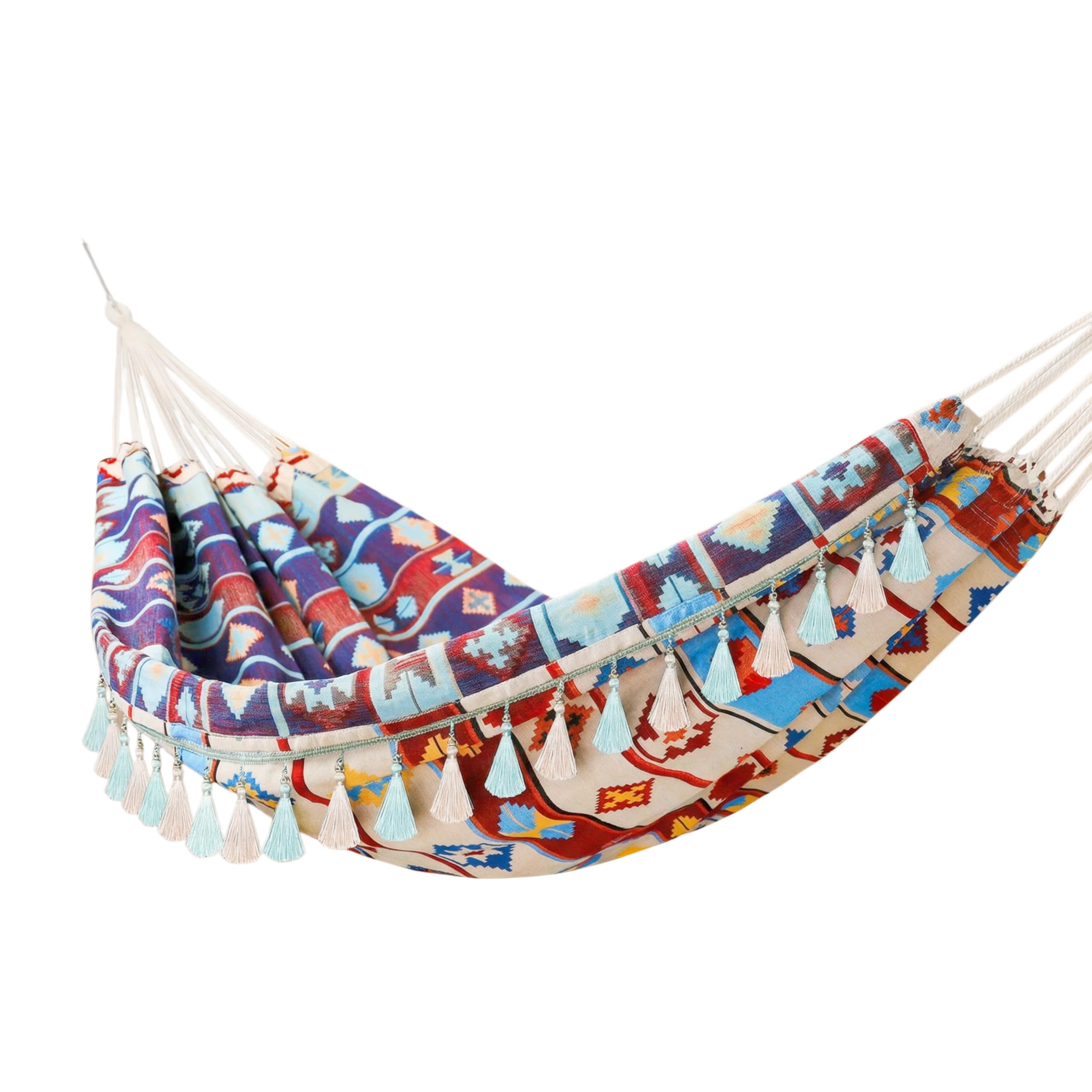 Outdoor Garden Hammock Double 2 Person Large Brazilian Hammocks Cotton Indoor Hammock for Bedroom Patio Porch Backyard (Jacquard Retro Print, 200x150cm,450lbs)