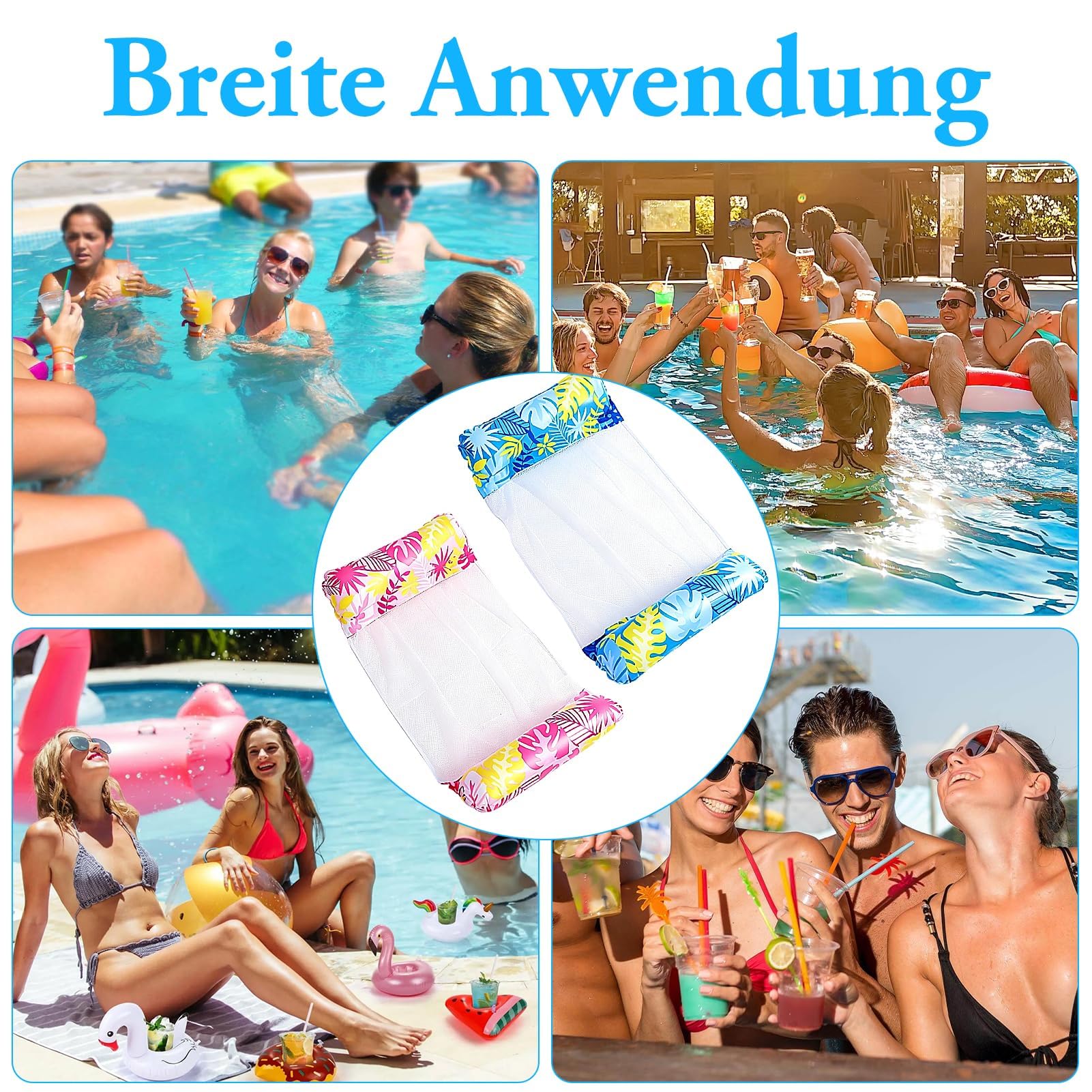 2 materassini gonfiabili per piscina, amaca ad acqua gonfiabile, con rete e pompa gonfiabile, galleggiante pieghevole per piscina e spiaggia