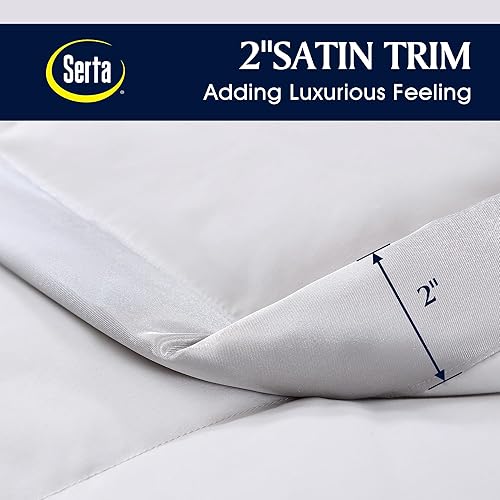 Miniatura 10 de Serta Manta de plumón suave y ligera, de microfibra blanca de relleno de 650 grados, manta de cama de lujo con ribete satinado de 2 pulgadas, manta