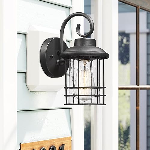 Miniatura 3 de ALLGOT Apliques de pared para exteriores, accesorio de iluminación de pared exterior, farol de pared de porche con pantalla de vidrio sembrado para