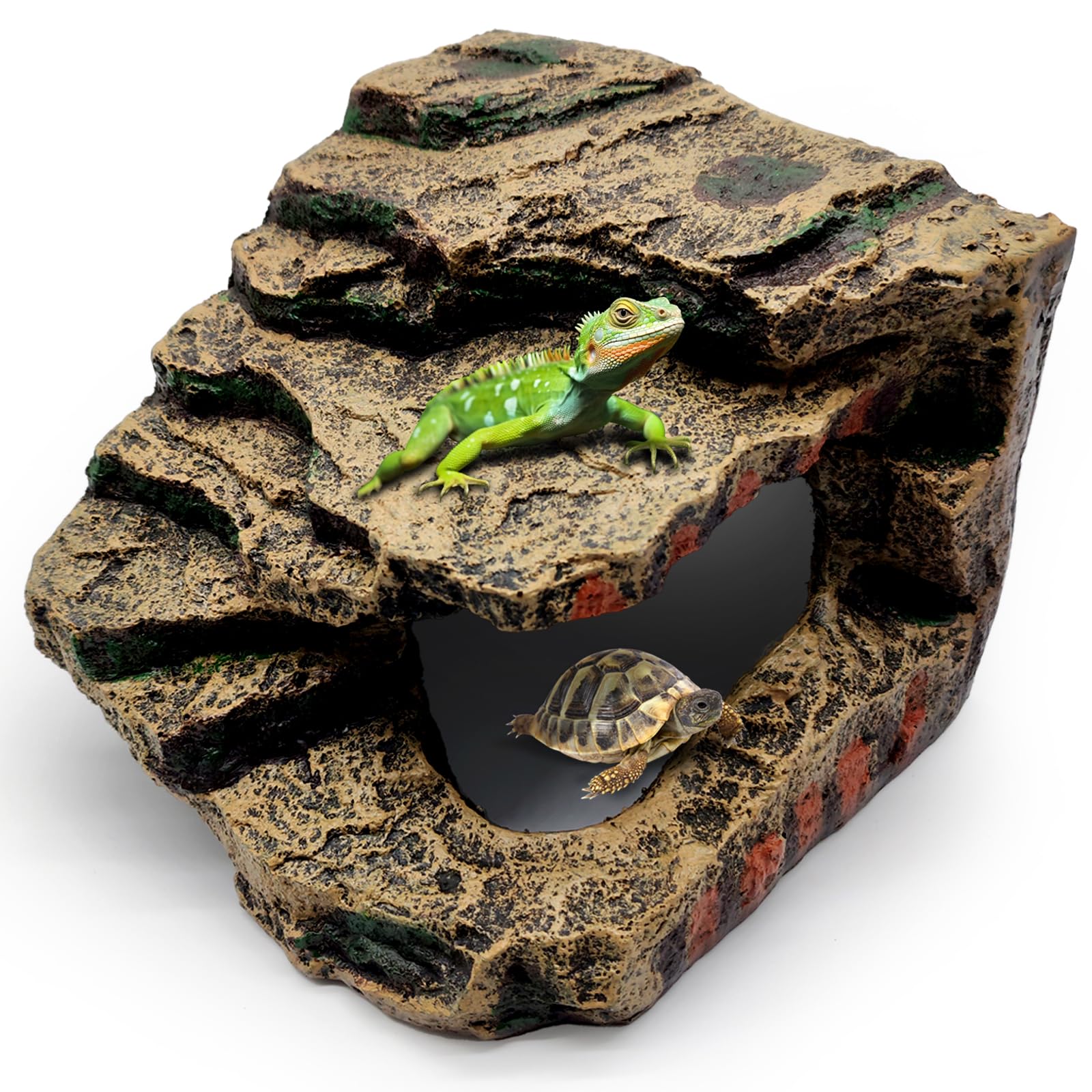 Photo 1 of GOZILLA Reptile Accessories for Tank, Basking Platform Hideout, Bearded Dragon Hide and Cave Decor for Turtle,Snake and Lizard.(Brown Cave-L)