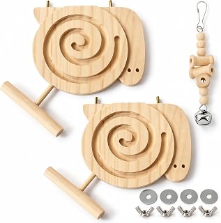 2 Pack Bird Foraging Toys with Perch, Wooden Slow Feeder Puzzle
