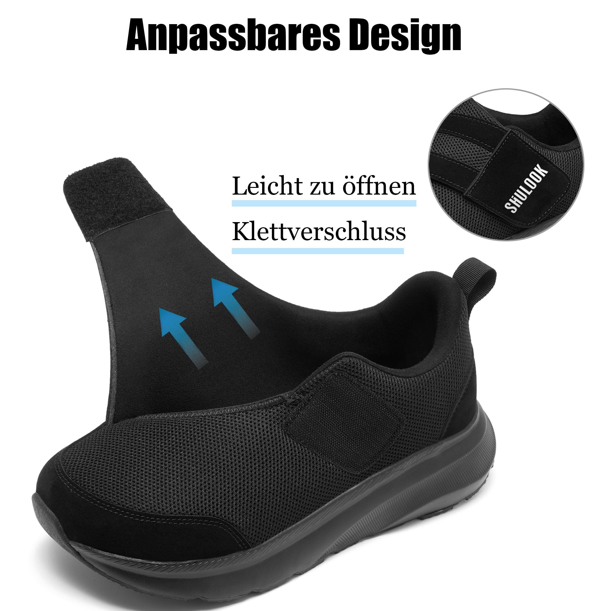 SHULOOK Diabetiker Schuhe Herren Extra Weit Leichte Schuhe für Geschwollene Füße Senior Schuhe mit Klettverschluss Sneakers