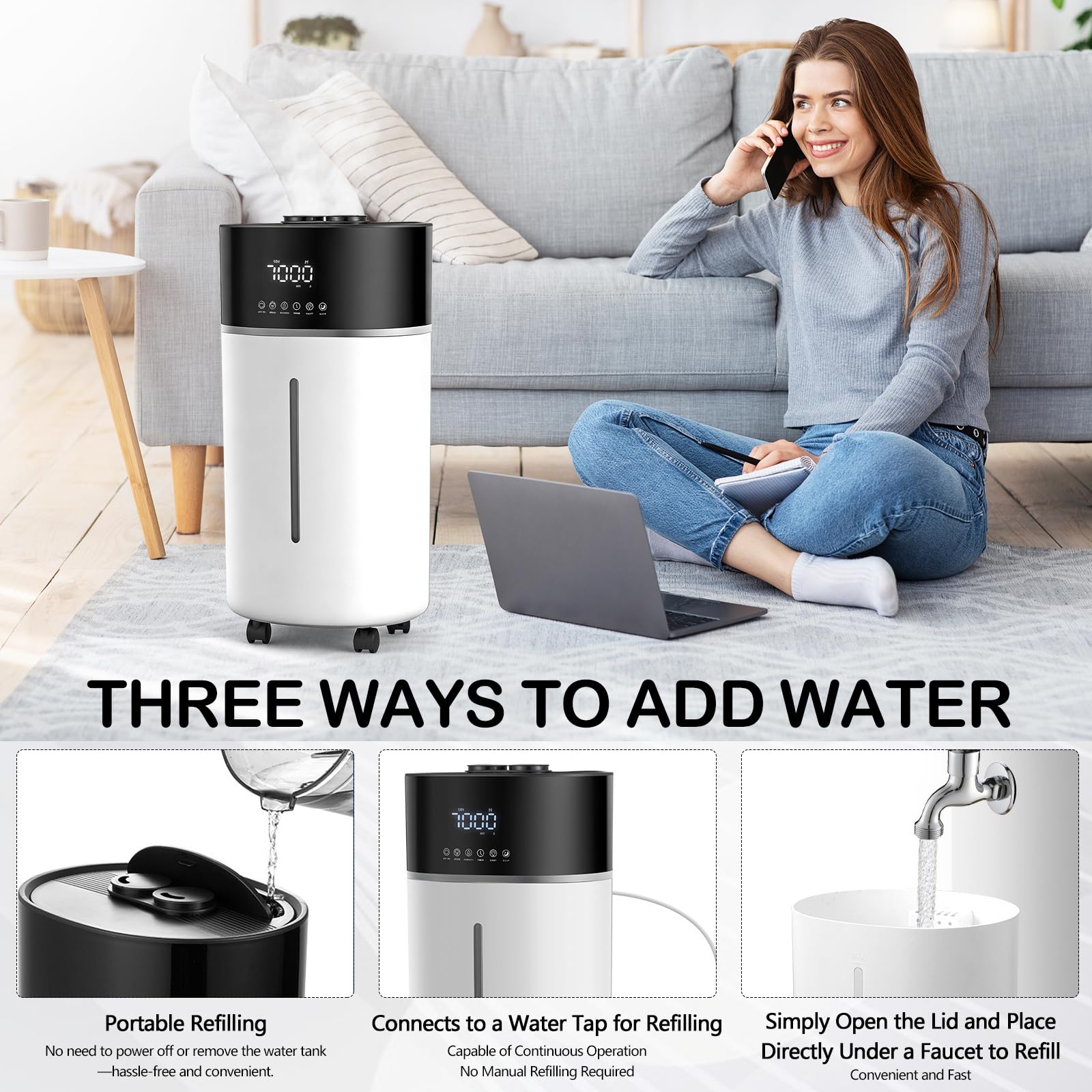 Humidificateur d'Air Chambre 18L, Diffuseur Huiles Essentielles Intelligent pour Chambres Humidifier Chaud/Froid pour Pièces Jusqu'à 200m² et Plantes et Usage Commercial