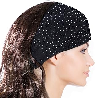 Dahlia Sparkling Rhinestone and Dots Wide Elastic Headband - Black