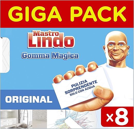 Mastro Lindo Gomma Magica Detersivo Igienizzante Multisuperficie, Maxi Formato da 8 Pezzi, Rimuove le Macchie Difficili, Germi e Batteri, Igienizza le Superfici