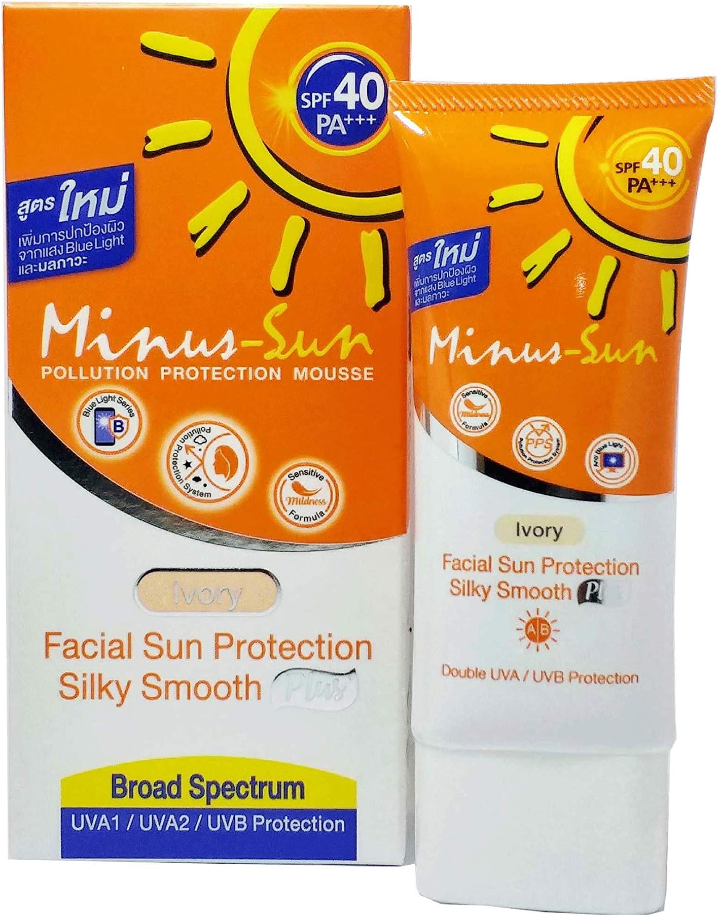 Minus-sol (Minus-sun) Facial Sun Spf 40 Pa+++ Ultra Protect Duo Effect Anti-aging Ivory 1.59 Oz.(45g.)
