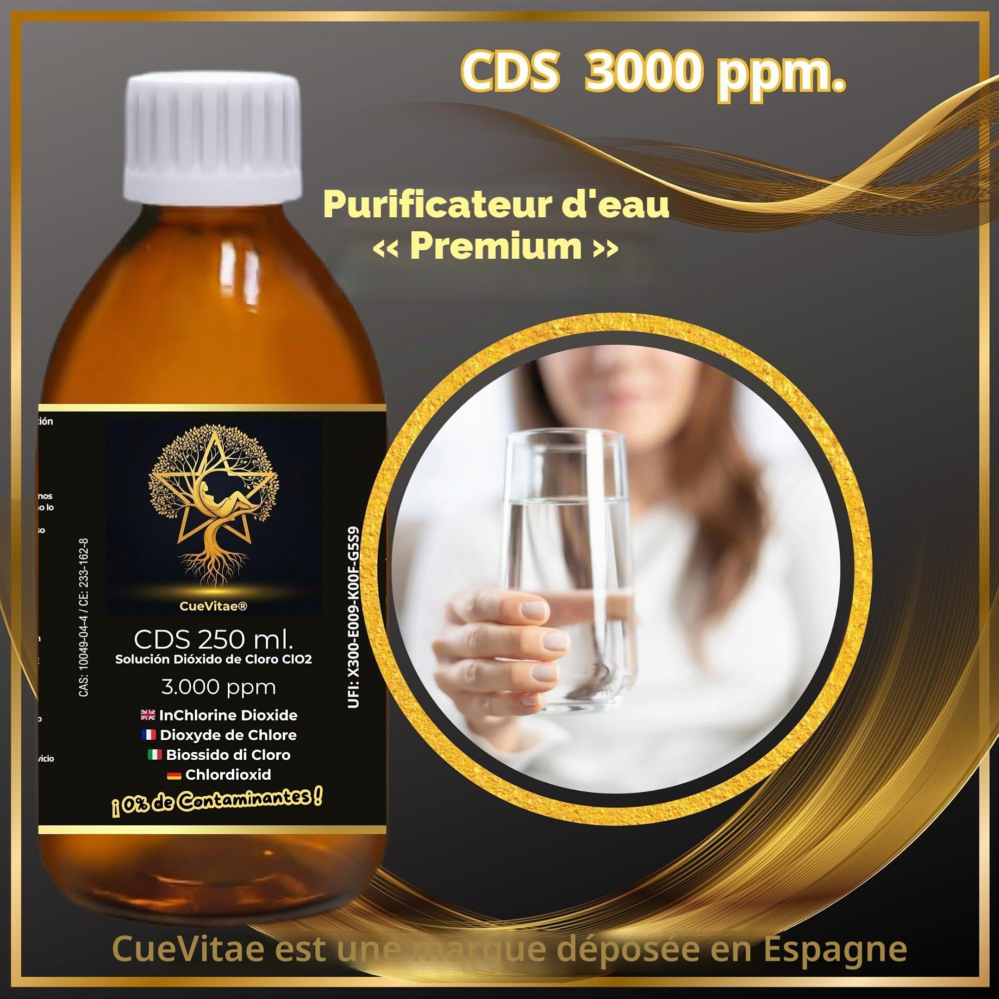 2 x CDS250 ml à 3 000 PPM (500 ml) | Fabrication récente | Produit déjà activé, prêt à doser | Compteur | Emballage en verre ambré anti-rayons UVA