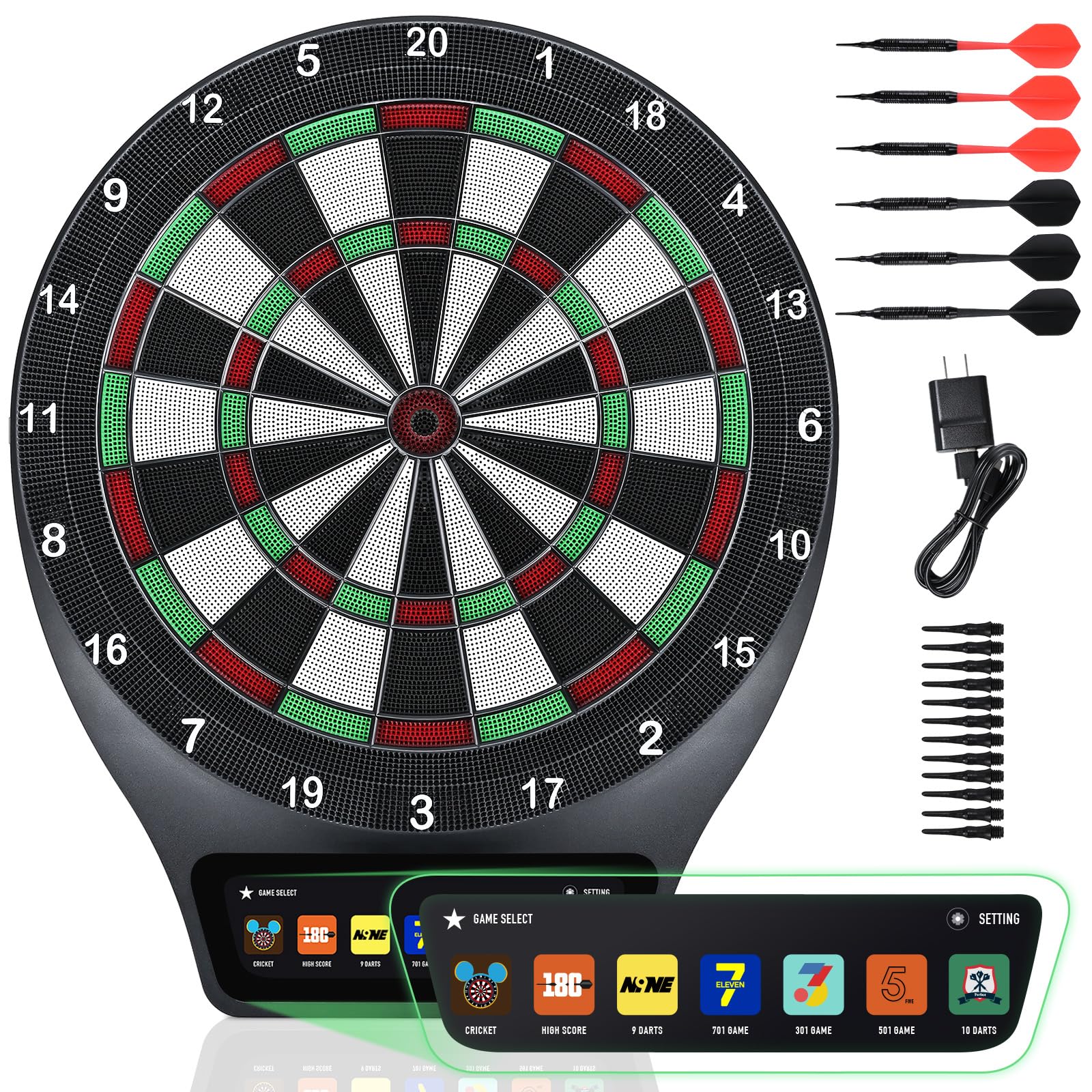 Electronic Dart Board, Soft Tip Electronic Dart Boards for Adults, Dart Board Electronic Scoreboard, Colorful LCD with Touch Screen, 6 Darts, 12 Soft Tips, Power Adapter