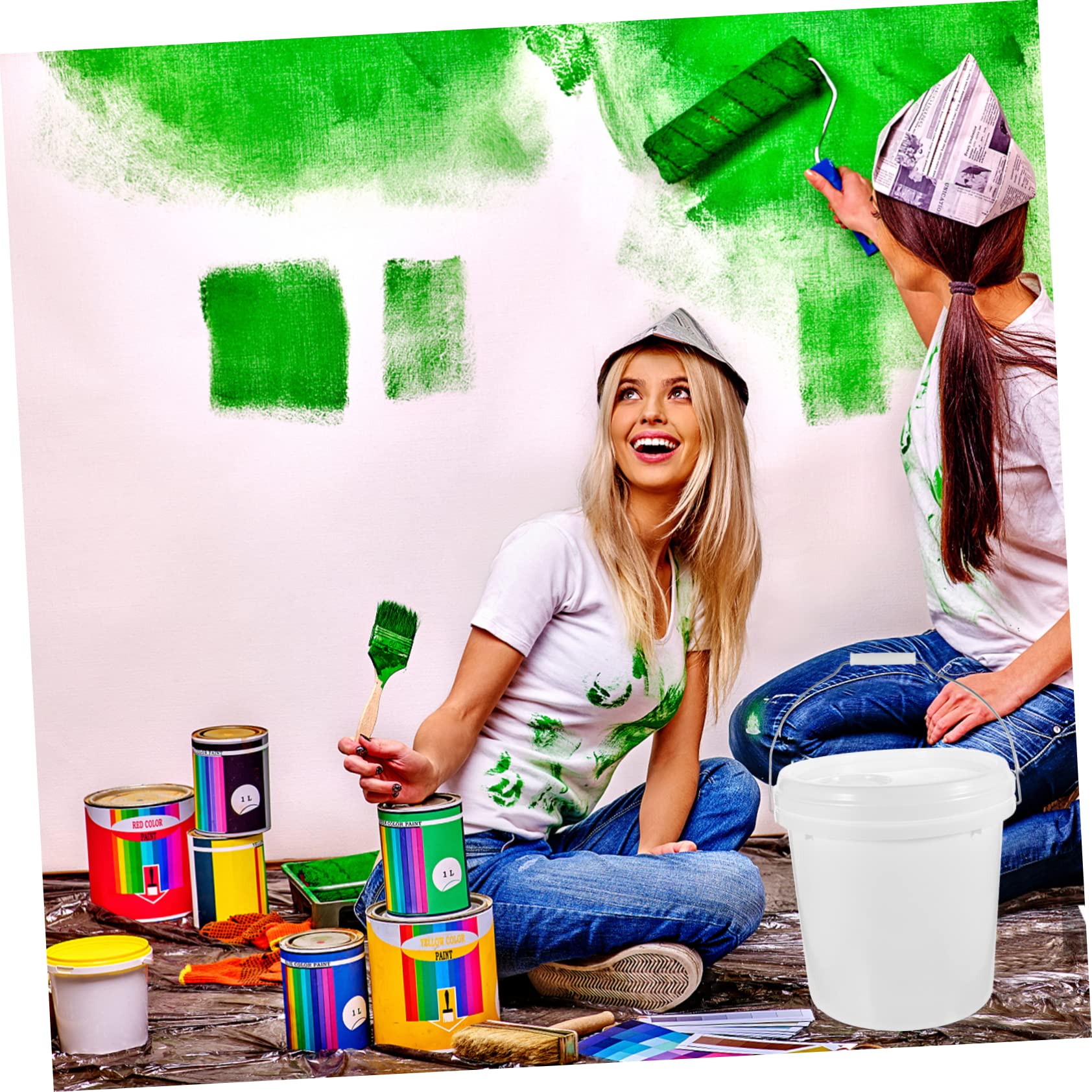 Cubo de Hdpe Blanco de 10 litros de Pintura Multifuncional con Tapa Resistente y Fácil de Transportar para Almacenar y Mezclar Pintura