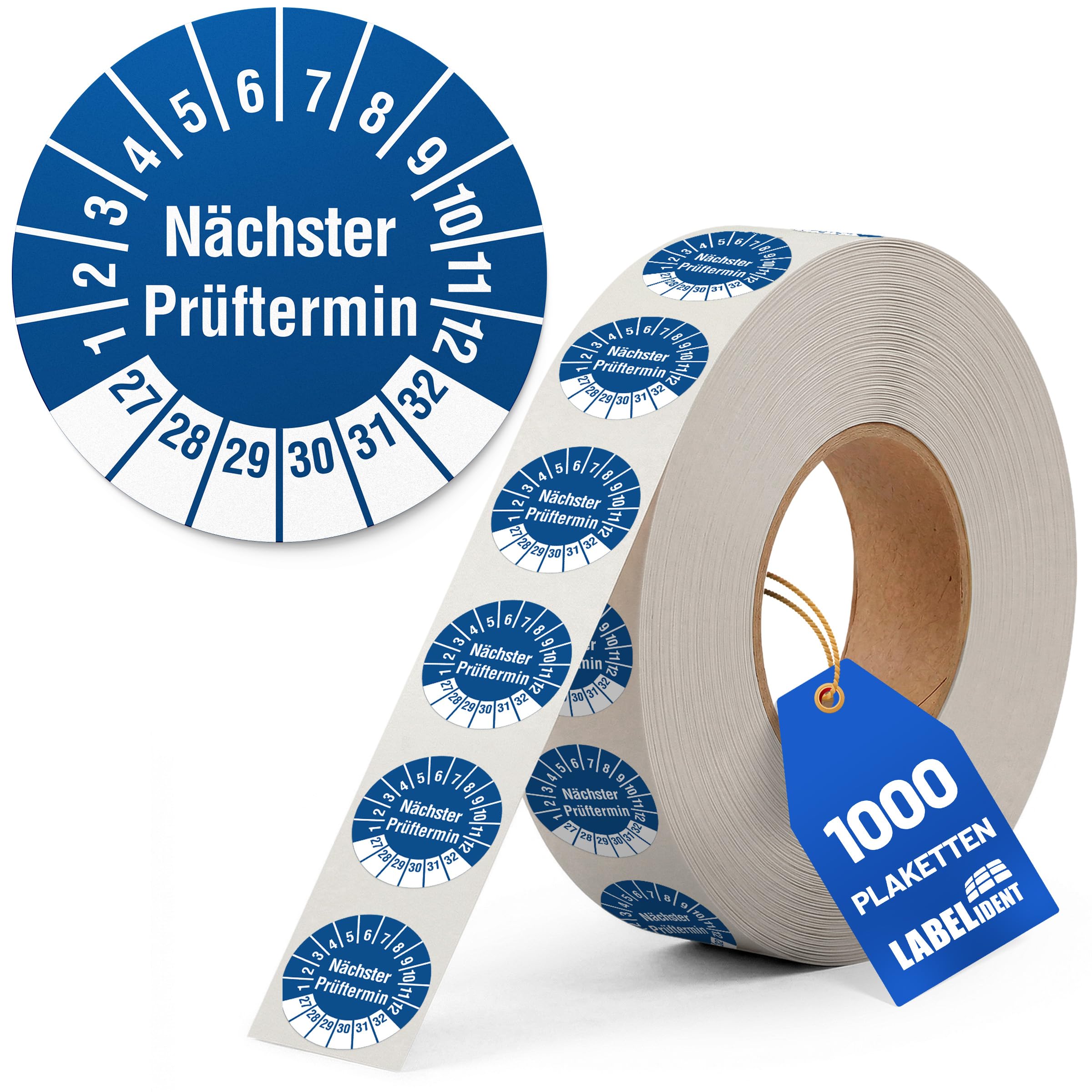 Labelident Prüfplaketten Nächster Prüftermin - Ø 30 mm - 1.000 auf Rolle, 2027-2032, selbstklebend