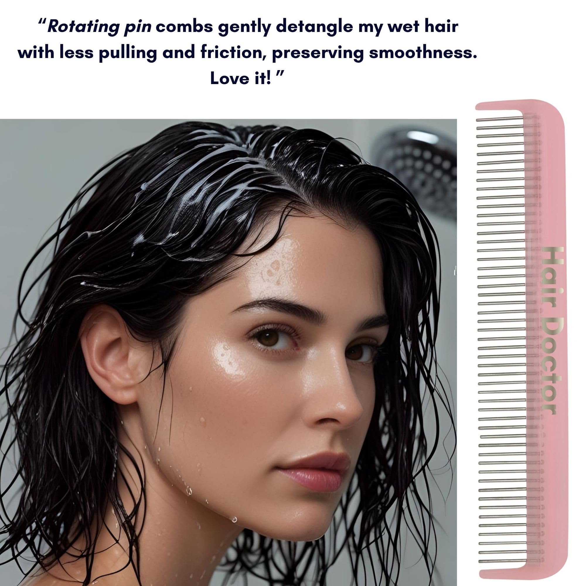 Hair Doctor Kosmetikkamm mit seidig glatten, rotierenden Zähnen verhindert Haarausfall und Schäden (17,8 cm Kamm) (7, Blassrosa)