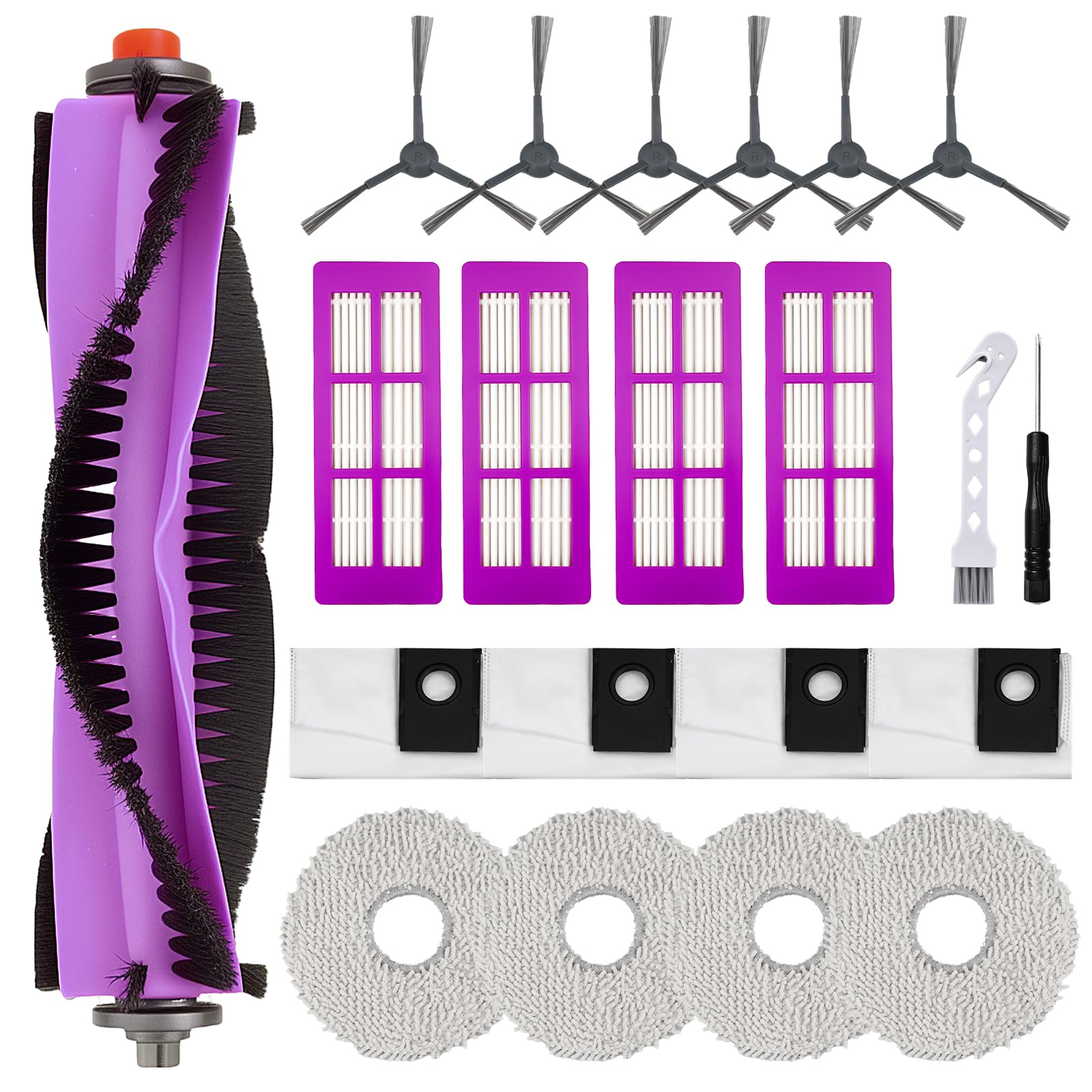 Attemart J15 Pro Ultra Replacement Parts for Eureka J15 Pro Ultra Robot Vacuum Accessories Kit, 1 Main Brush, 4 HEPA Filters, 4 Mopping Pads, 4 Dust