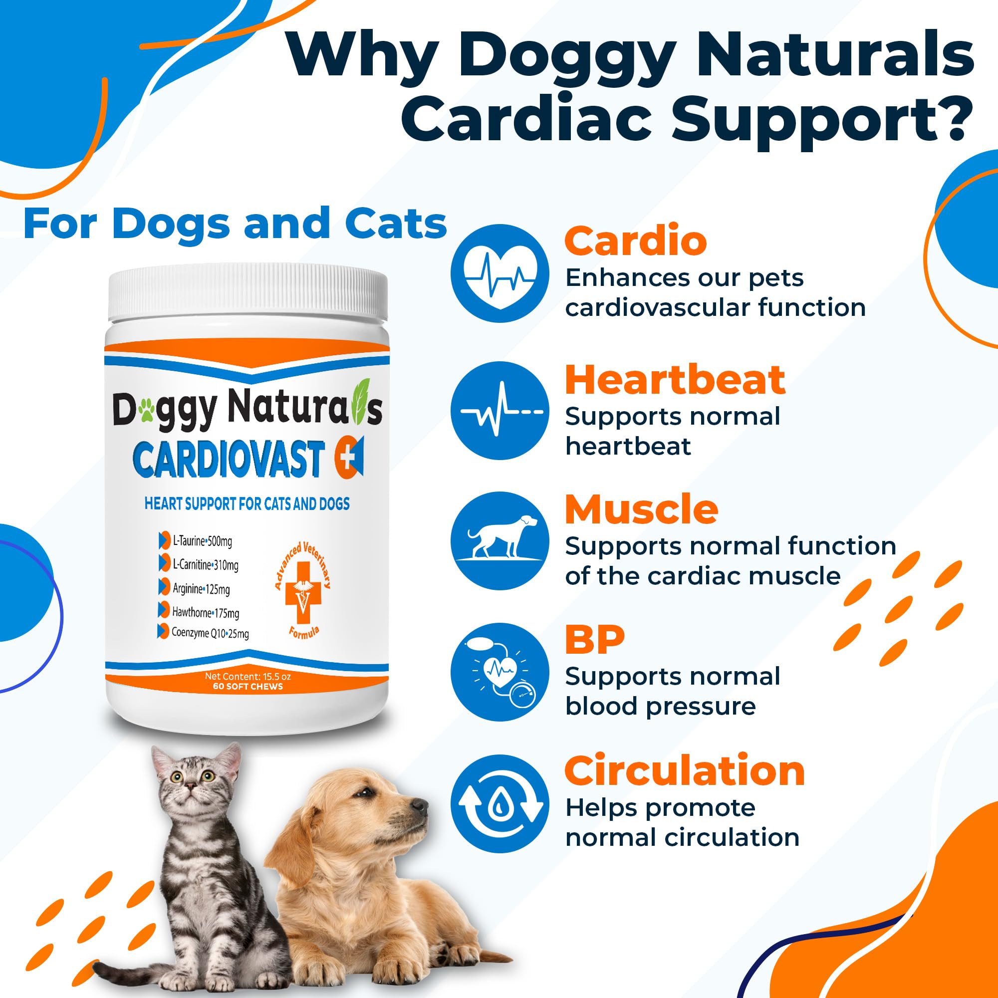 CardioVast Cardio Support and Cardio Strength Supplement for Dog and Cats, L-Taurine, L-Carnitine, Hawthorn, L Arginine, Coenzyme Q10-Supports Cardiovascular Heart Health - Made in USA - 60 Soft Chew — Amazon image 4