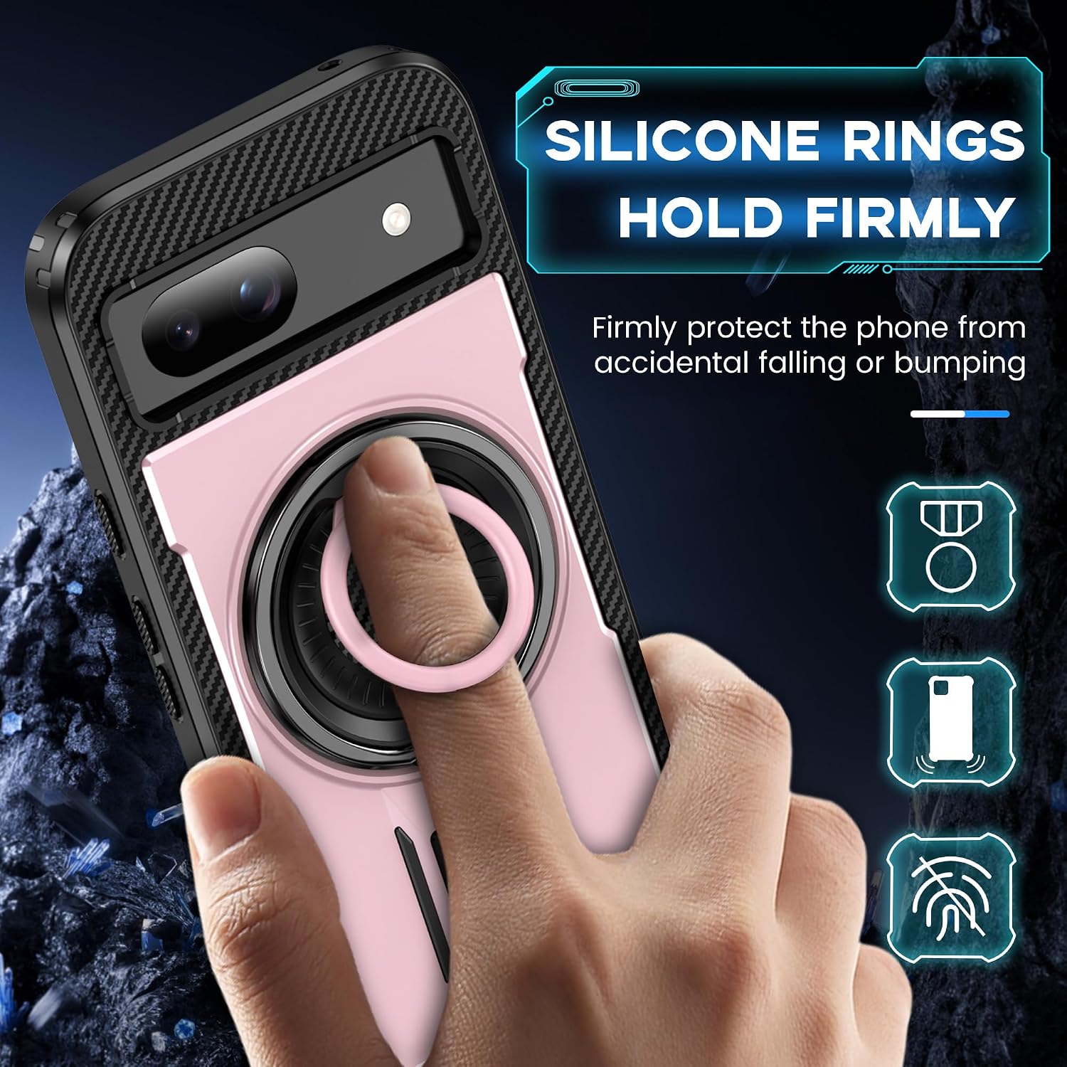 Asuwish Phone Case for Google Pixel 8A with Tempered Glass Screen Protector Cover and Ring Holder Shockproof Protective Kickstand Mobile Dual Layer Stand Cell Accessories Pixel8A A8 5G Women Men Pink image 3