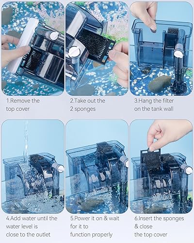 Miniatura 2 de Pawfly Filtro de acuario ultra silencioso para tanque de peces para acuarios de hasta 10 galones, filtro de alimentación colgante con bomba de agua