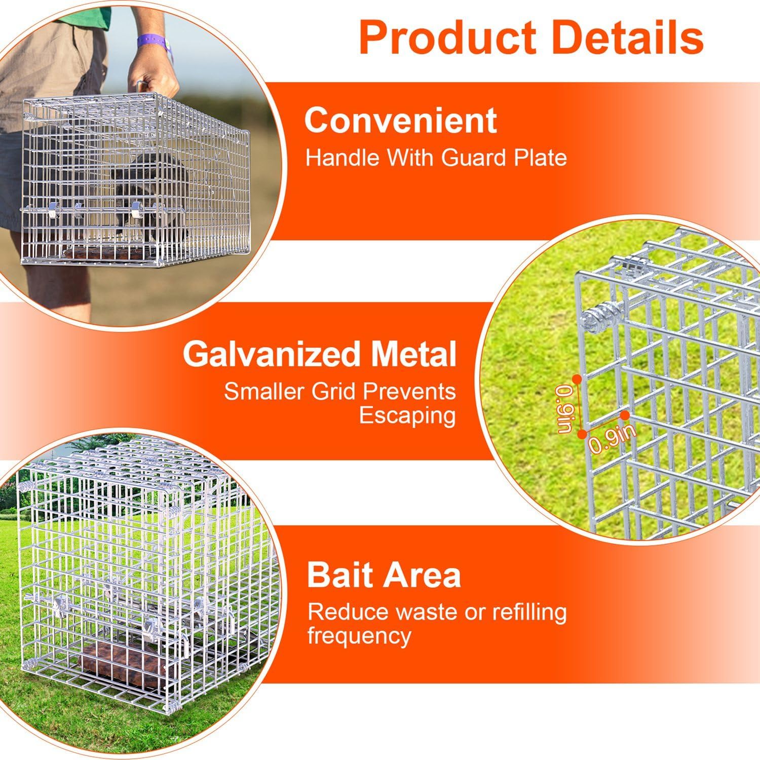 KOCASO 25.59" Live Animal Cage Trap,Collapsible Galvanized Wire with Pedal Triggers,Indoors/Outdoors Humane Cat Trap for Stray Cats,Squirrel,Raccoons,Mouse,Groundhogs, Foxes,Armadillos