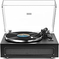 Vista 1 de Tocadiscos para vinilo con cuatro altavoces estéreo, tocadiscos de transmisión por correa, discos de vinilos incorporados, 2 tweeter y 2 bajos, alta