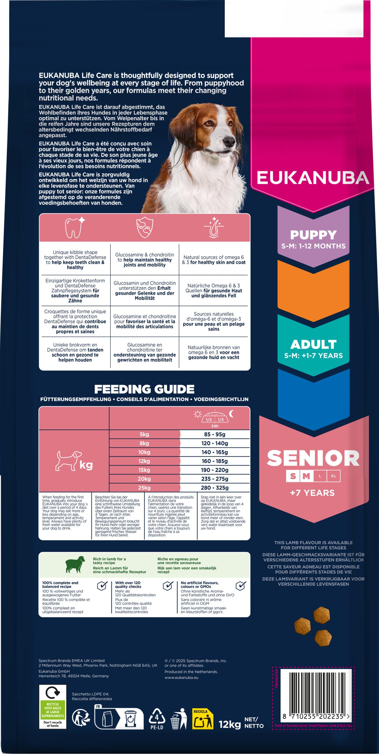 Eukanuba, alimento para Edad Avanzada con Cordero y arroz para Razas pequeñas y Medianas - Alimento seco Premium para Perros Senior, 12 kg