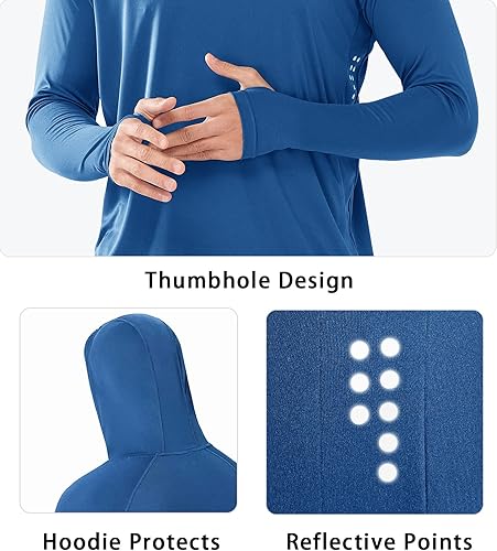 Miniatura 4 de NORTHYARD Camiseta con capucha UPF 50+ para hombre, manga larga, protección solar, protección solar SPF para natación, protección UV, para correr,