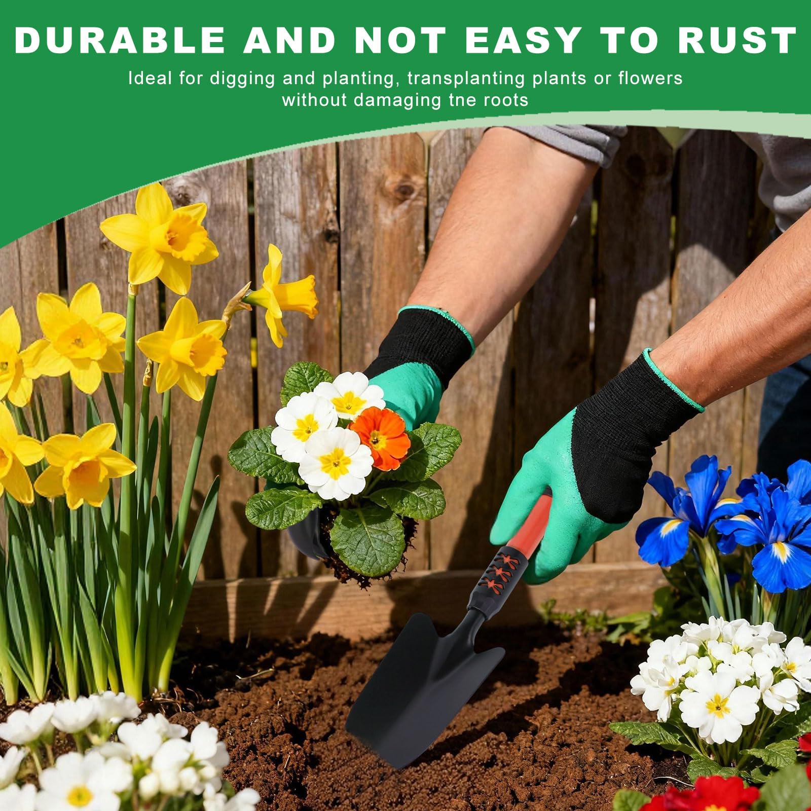 Juego de herramientas de jardín, paquete de 5 herramientas de jardinería, cultivador de mano resistente de acero inoxidable, azadas, pala, para plantar, excavar, regalos de jardinería para mujeres