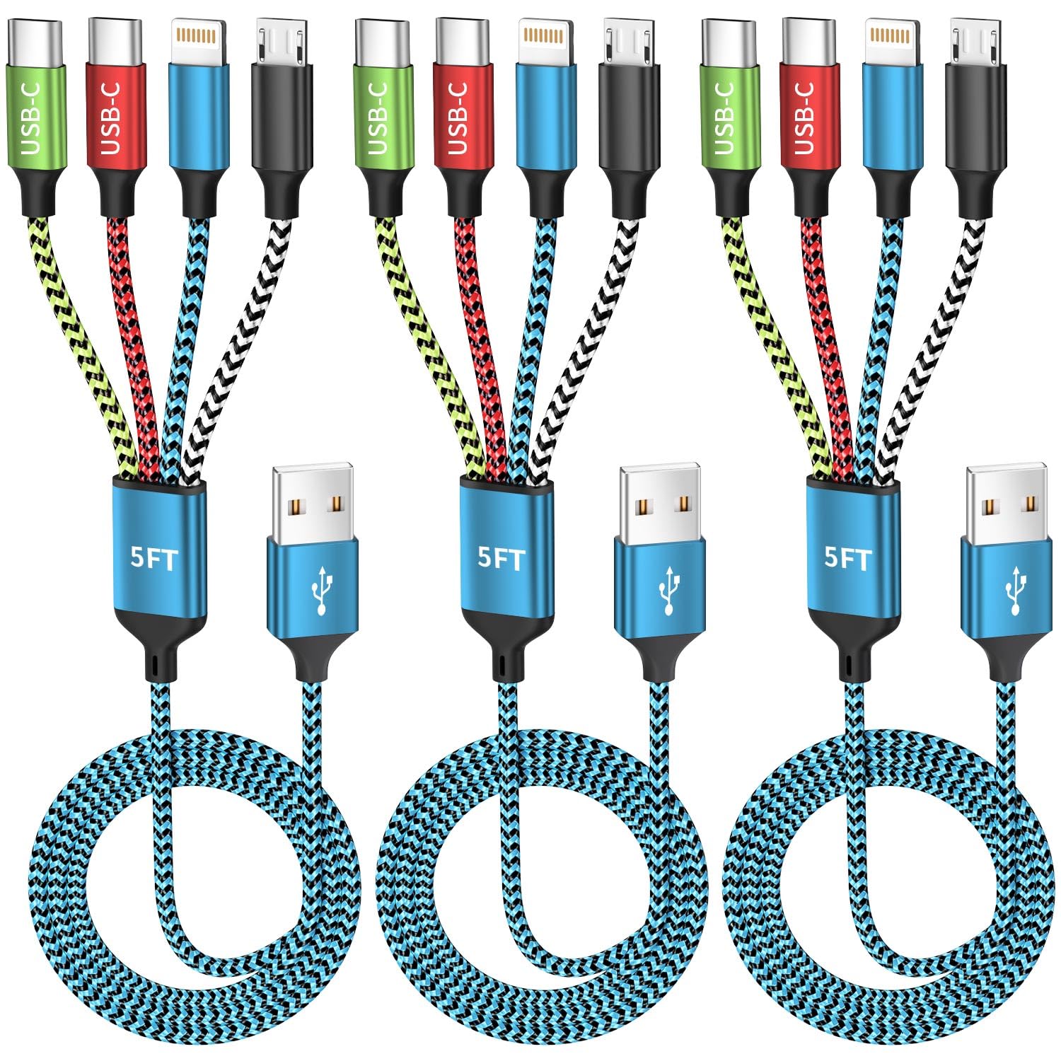 4 in 1 Dual Type C Multi Charging Cable, Charging Cord for Multiple Devices | 3 Pack 5FT…