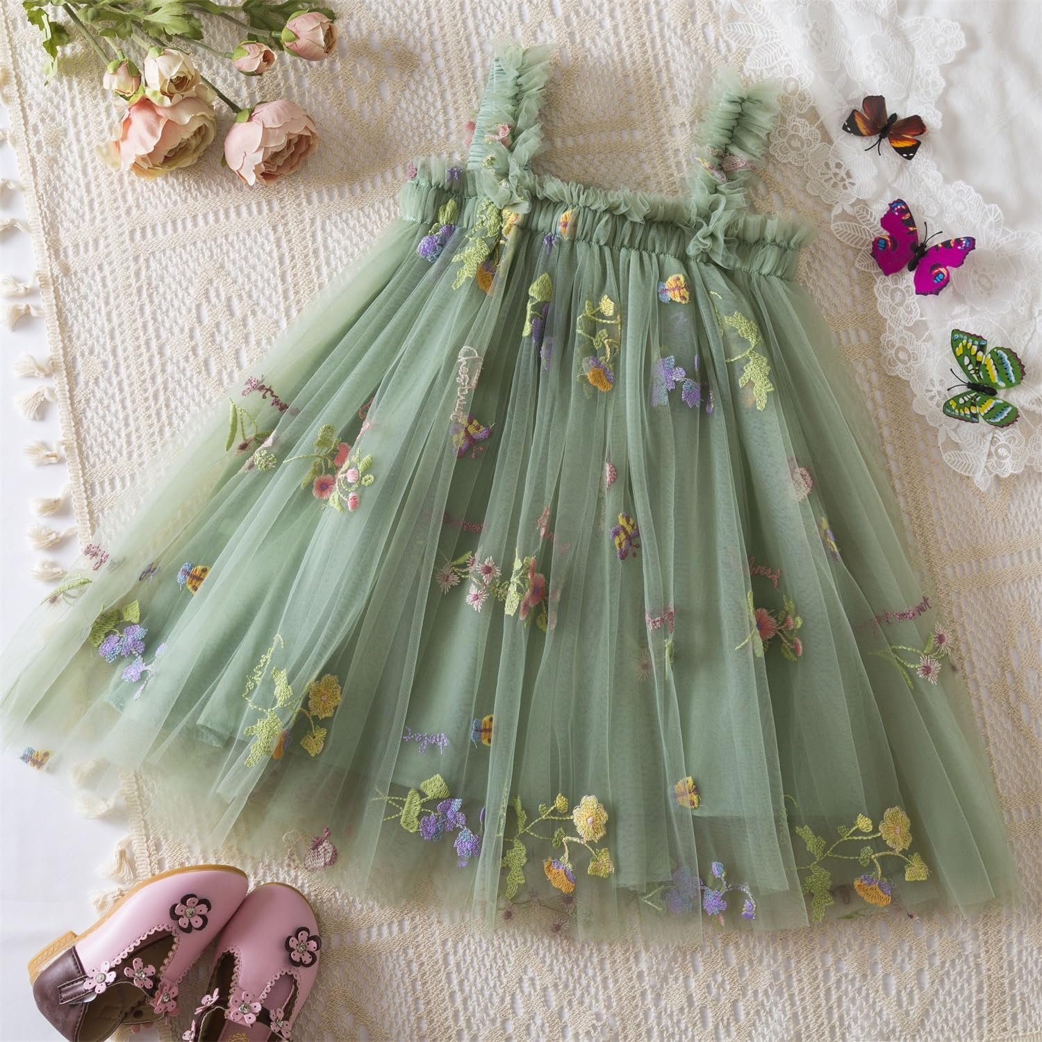 NNJXD Baby Girl Tulle Dress Casual Flower Embroidery Toddler Dresses - Image 2