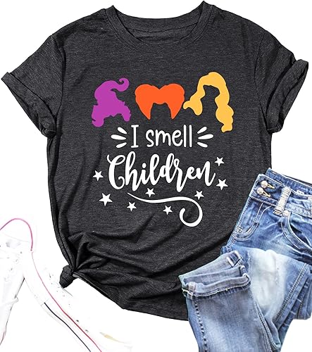 Camiseta de Halloween con texto en inglés "I Smell Children" para mujer, camiseta con estampado de Sanderson, camisetas de manga corta para otoño
