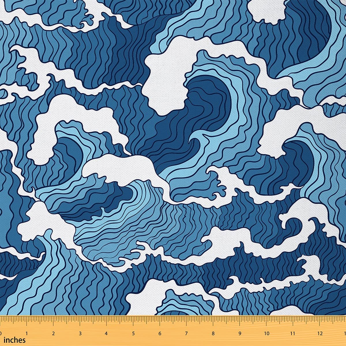 Japanese Wave Fabric by The Yard, Retro Nautical Upholstery Fabric, Sea Surf Theme Decorative Fabric for Upholstery and Home Accents,Waterproof DIY, Blue, 1 Yard