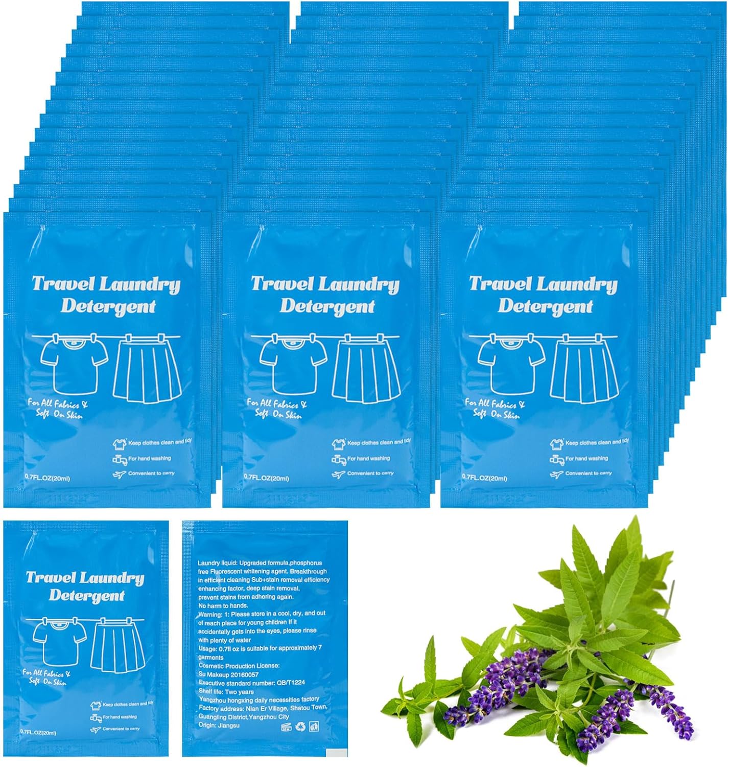 Travel Size Liquid Laundry Detergent 0.7floz/20ml per Bag, Travel Laundry Detergent for Hand Washing,Laundry Soap Travel Size Suitable for All Fabrics in the sink in Hotel,Air Bnb (20)