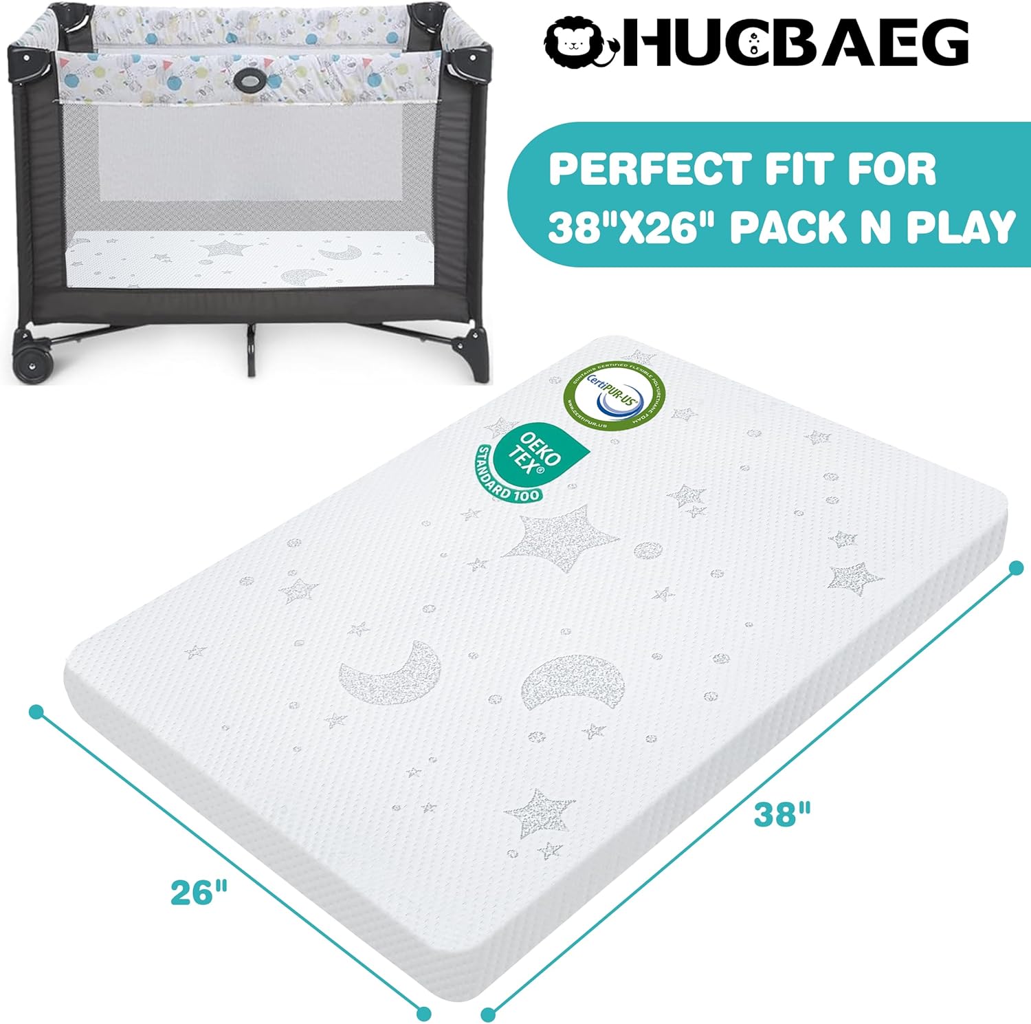 Pack and Play Mattress,38x26 Pack N Play Mattress Pad 3 Inch Thick with Breathable Removable Cover, Dual-Sided Soft & Firm Memory Foam Mattress for Pack n Play