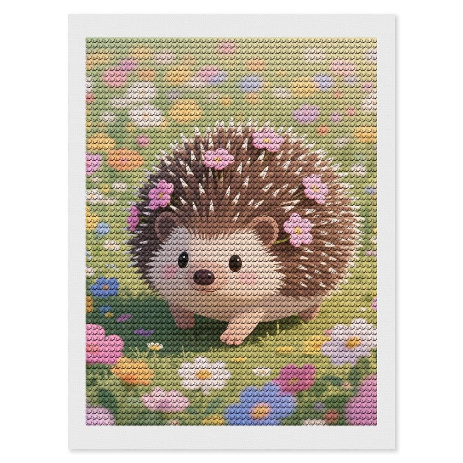 DWVTSLH Floral Hedgehog Diamond Painting Kits for Adults, Personalized Diamond Photo Art Full Drill, DIY 5D Diamond Art Painting Kits for Beginners, Home Wall Decor 12"x16"