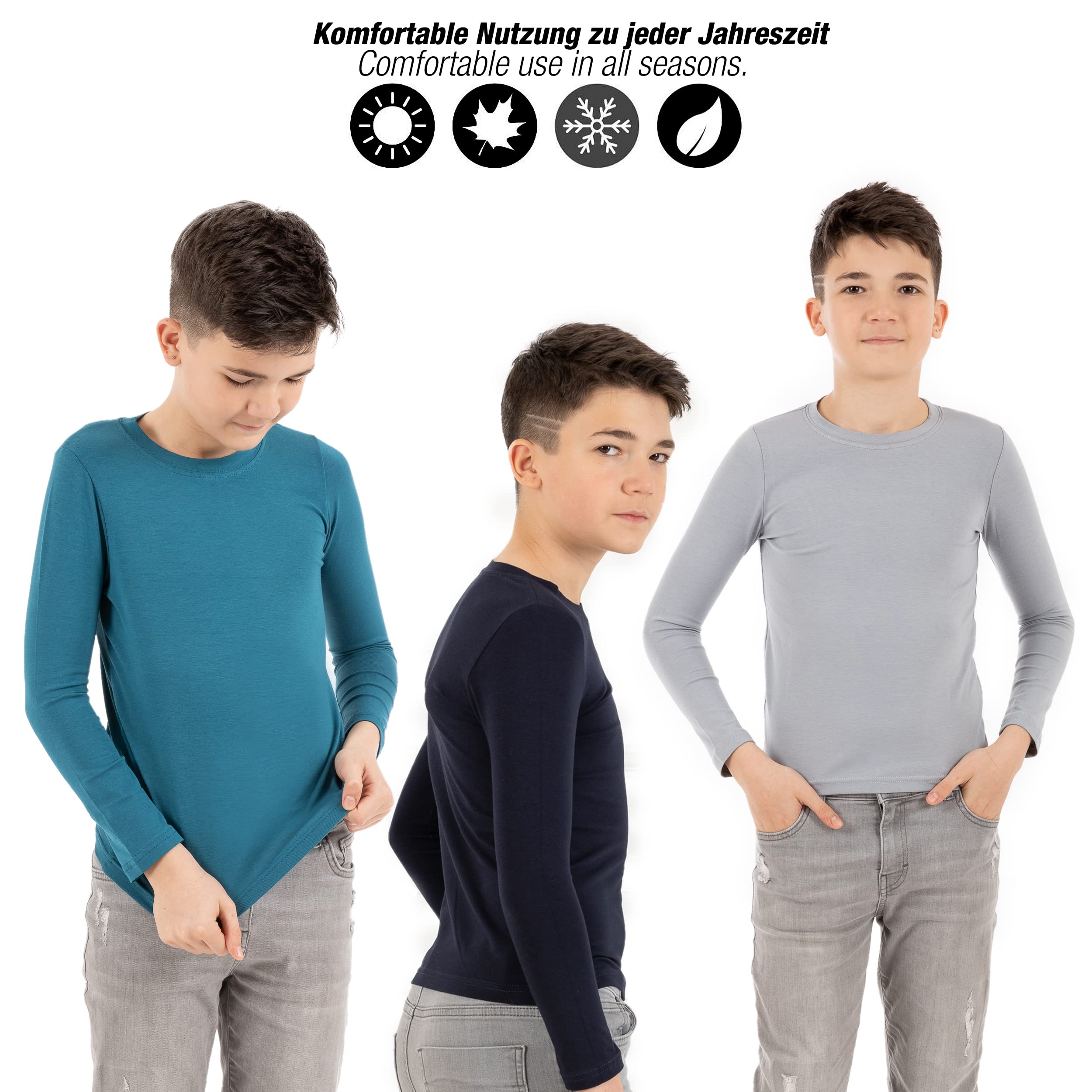 LOREZA ® 3 Niños Camisetas Manga Larga Ropa Interior Camisetas Manga Larga