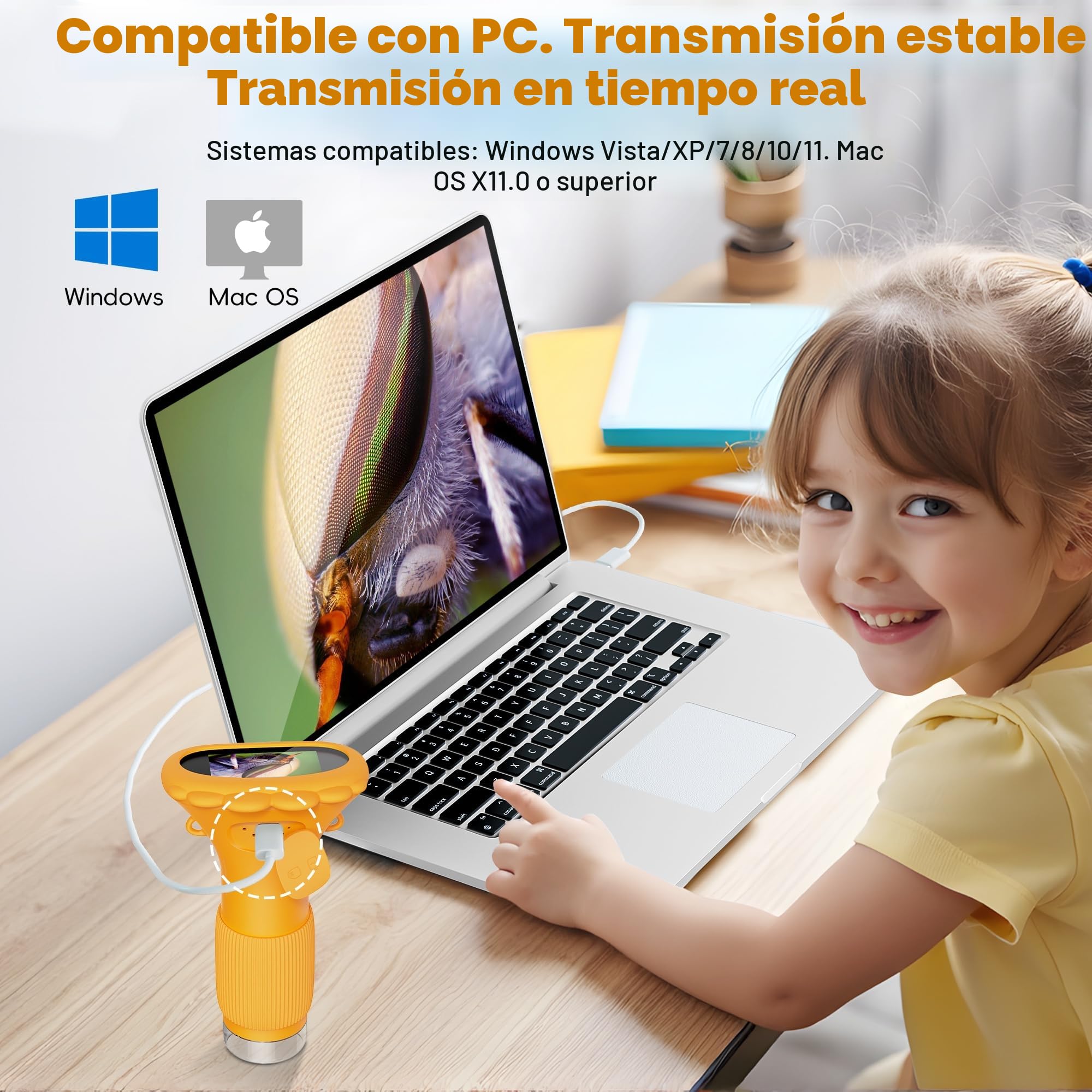 Microscopio Digital,Ahalfcit Microscopio Infantil,Microscopio Electrónico,Cámara con Zoom 1000x y Pantalla de 2 Pulgadas,Regalo de Cumpleaños para 3-12 Años,Juguetes Educativos de Ciencia-Naranja