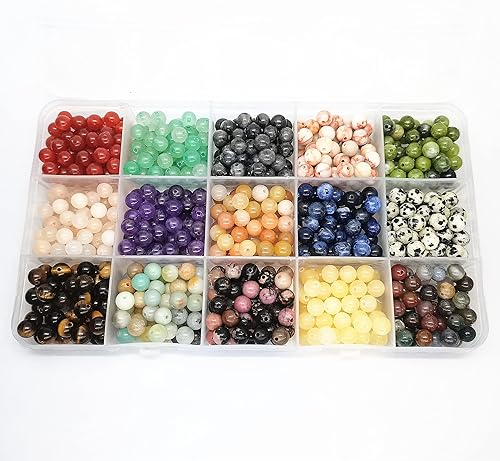 Miniatura 7 de 480 cuentas para hacer joyas a granel, cuentas redondas de cristal natural y cuentas con cuentas espaciadoras chapadas en oro de 18 quilates de