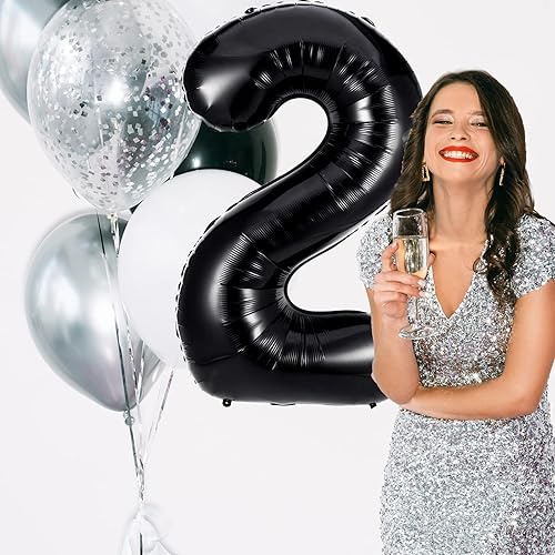 Miniatura 7 de Globos negros de 40 pulgadas con el número 12, globos grandes de papel de aluminio Nmuber para niños y niñas, globo gigante grande de Mylar de helio