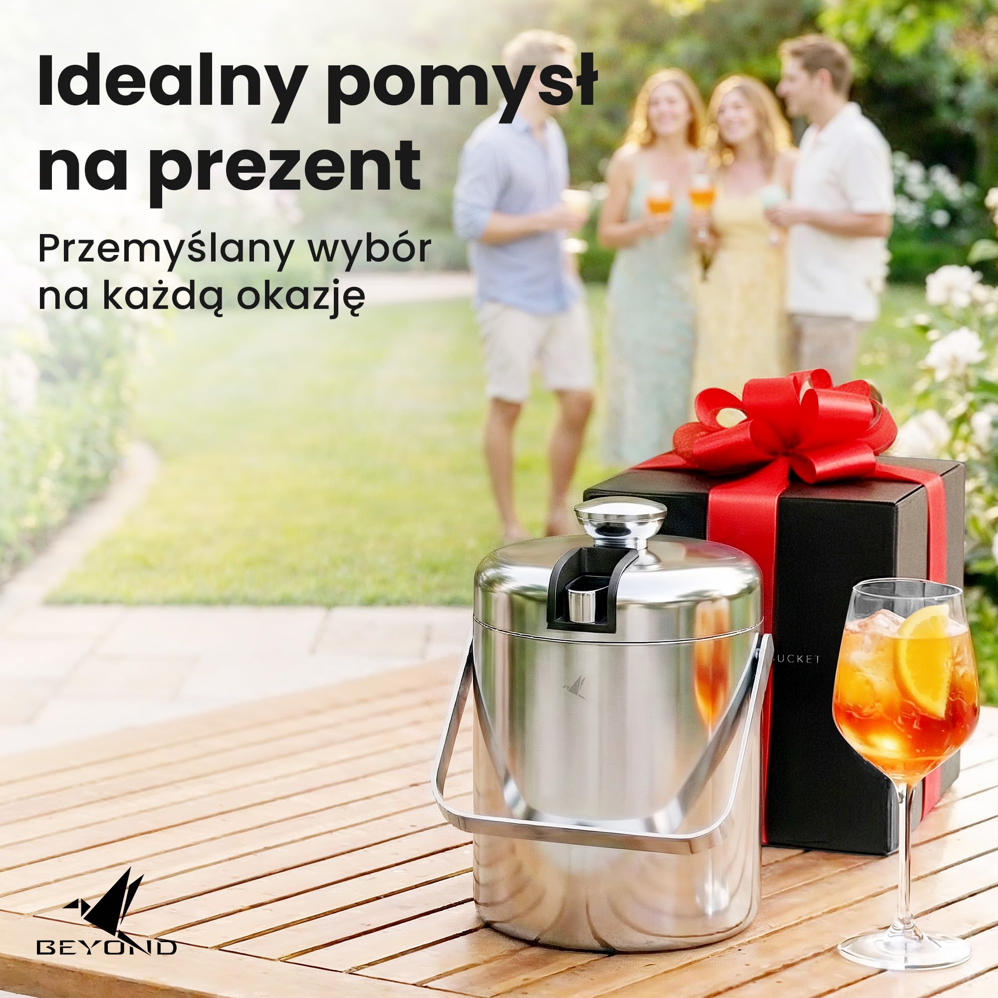 Beyond Pojemnik na Kostki Lodu z Pokrywką i Szczypcami ze Stali Nierdzewnej BPA-free – Chłodziarka do Lodu z Podwójnymi Ściankami, 1,3 Litra Kostek Lodu, Wiaderko na Lód, Kubełek na Lód – Srebrny