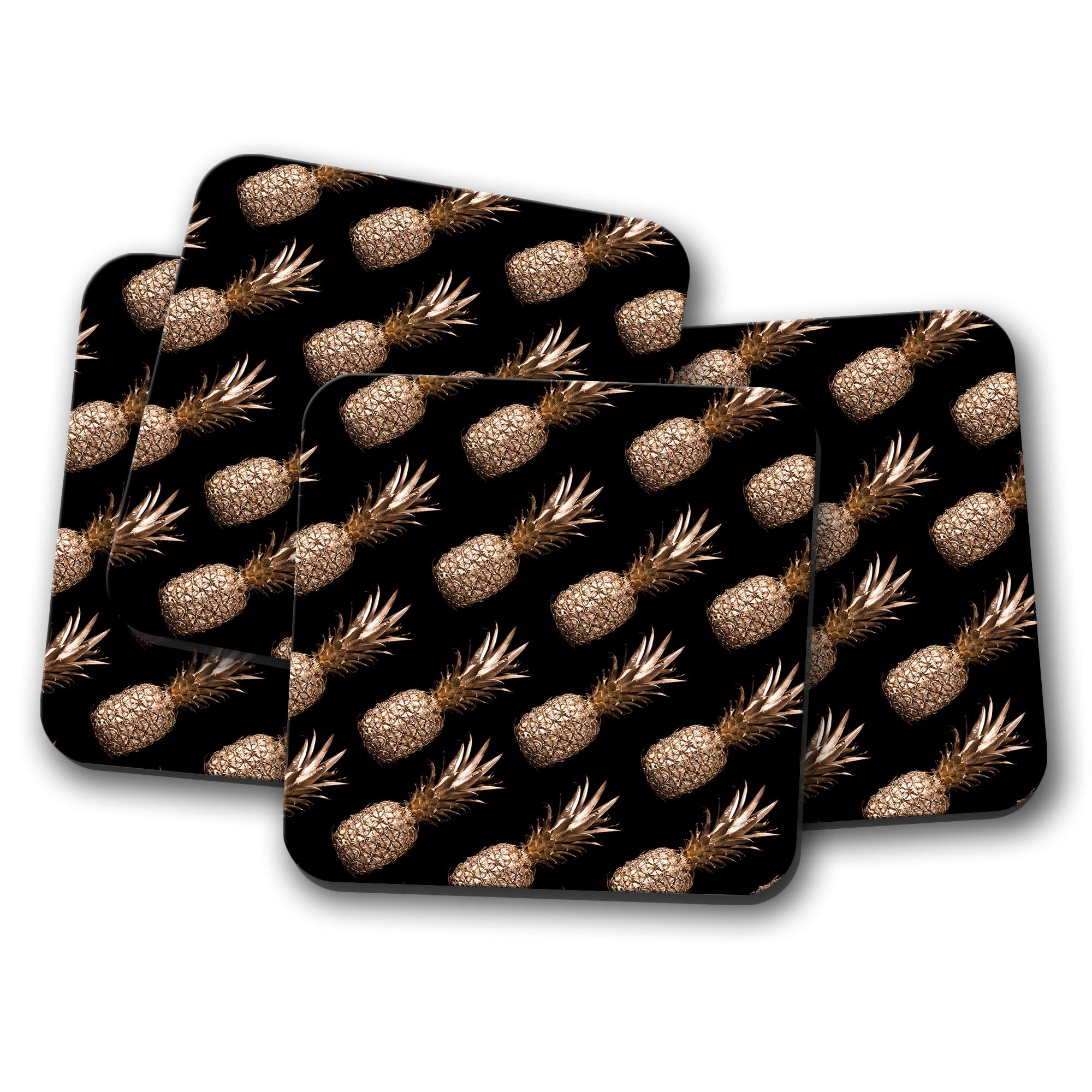 Destination Vinyl Ltd Multicolor 4 Set - Gold Pineapples Coaster - Summer Pineapple Fruit Golden #15325
