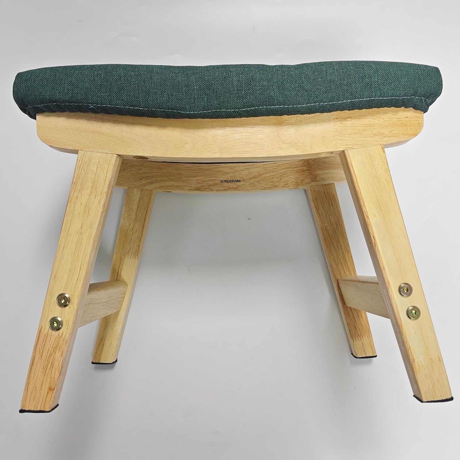 Solid Wood Footstool, Padded Shoe Bench with Fabric Cushion, Modern Upholstered Entryway Stool for Living Room, Bedroom & Dressing Room, Green & Natural Wood