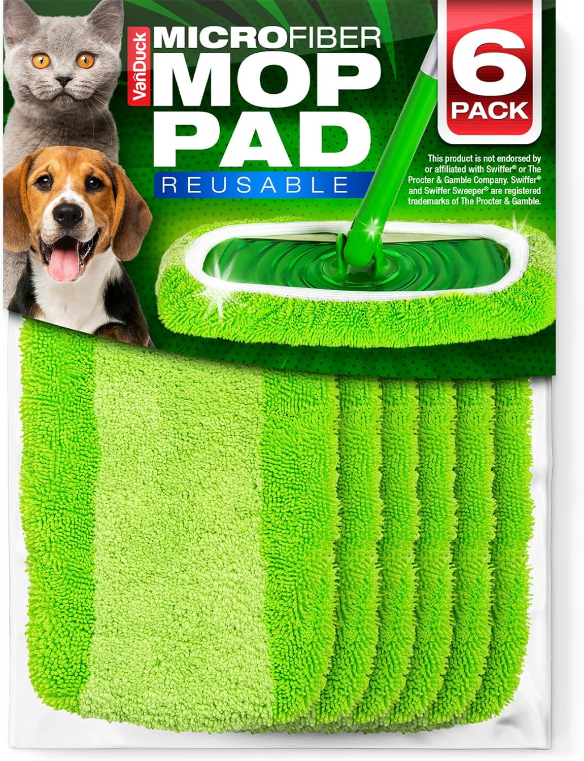 VanDuck Reusable Mop Pads Compatible with Swiffer Sweeper (6-Pack) – Washable Microfiber Mop Pads for Wet & Dry Use – All Purpose Floor Mopping and Cleaning Product